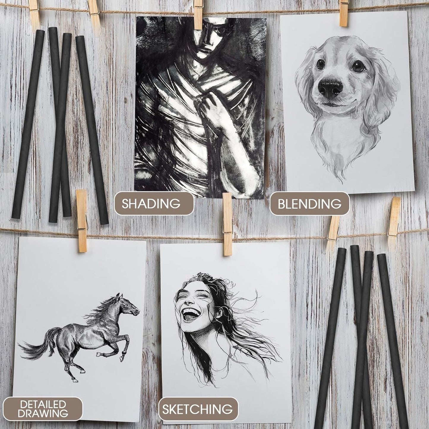 Gueevin 100 Pcs Willow Charcoal Sticks, Willow Charcoal, Artists, Beginners, Students, Perfect for Sketching, Drawing, Shading, and Fine Art (5-7mm)