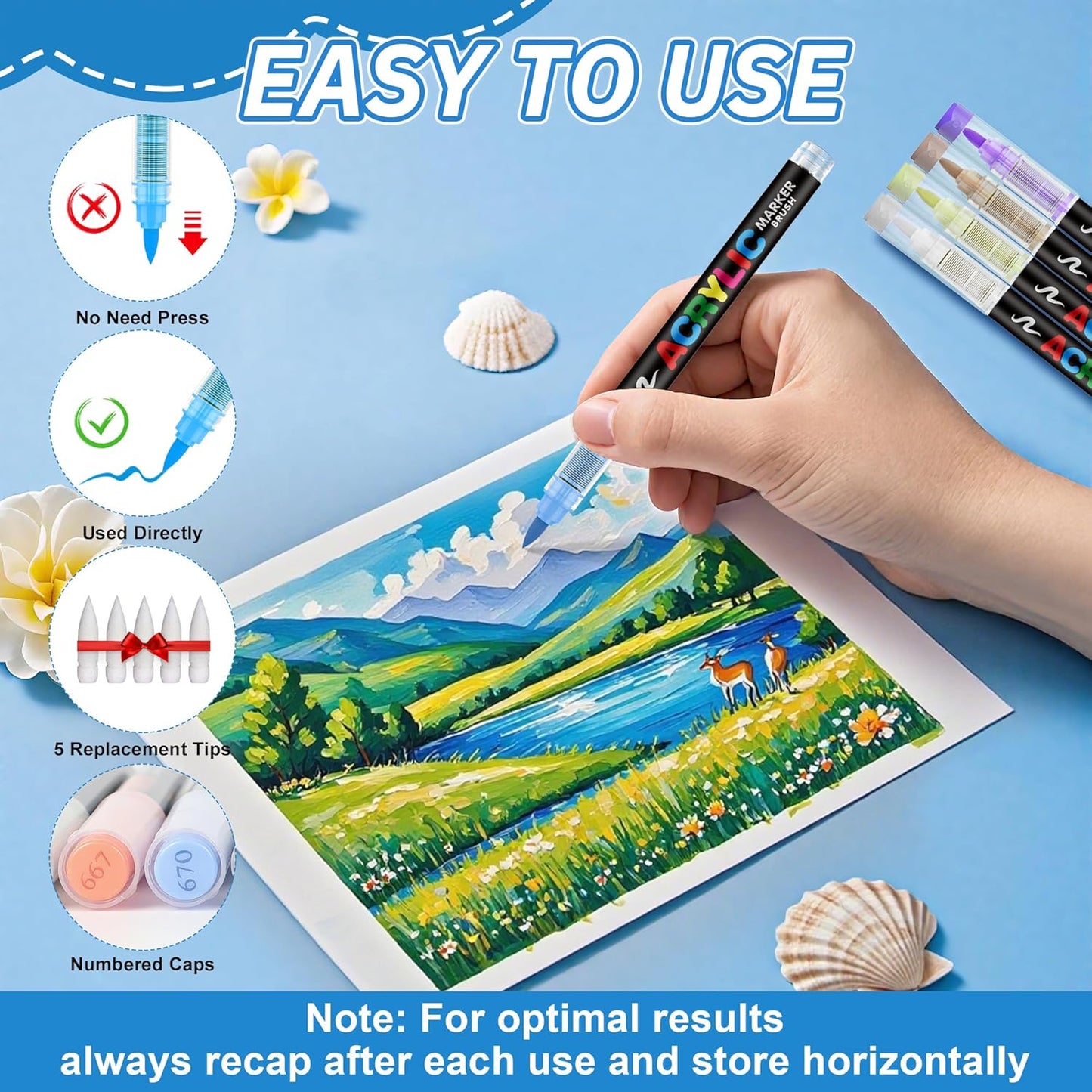 Guangna Acrylic Paint Markers Brush Tip, 72 Vivid Colors with Direct-Liquid Ink Control System, Professional-Grade Paint Pen for Rock Painting, Canvas, Glass, Plastic, Fabric & Creative Crafts