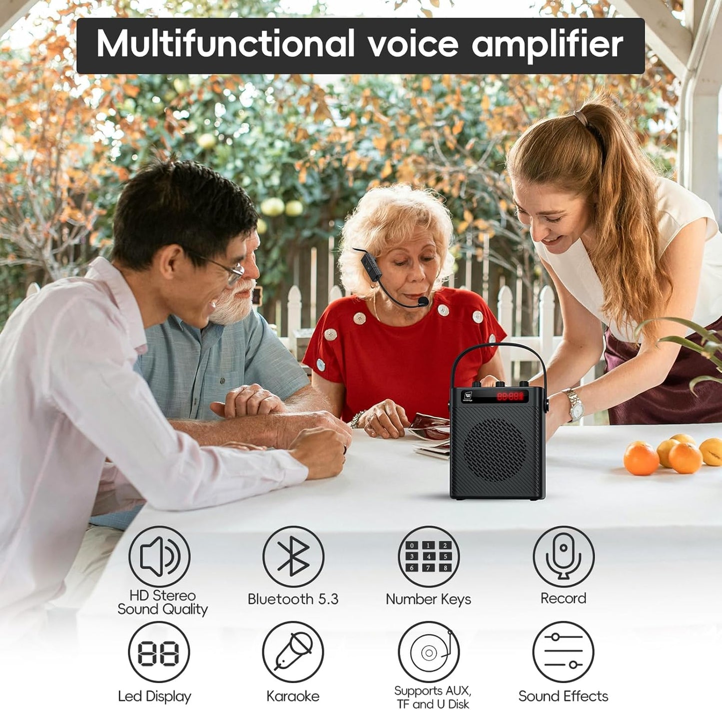 40W Bluetooth 5.3 Voice Amplifier with Headset Mirophone & Handheld Mic, Portable Rechargeable PA System for Teachers & Events,Wireless Karaoke Speaker with 4 Sound Effects for Guitar S95