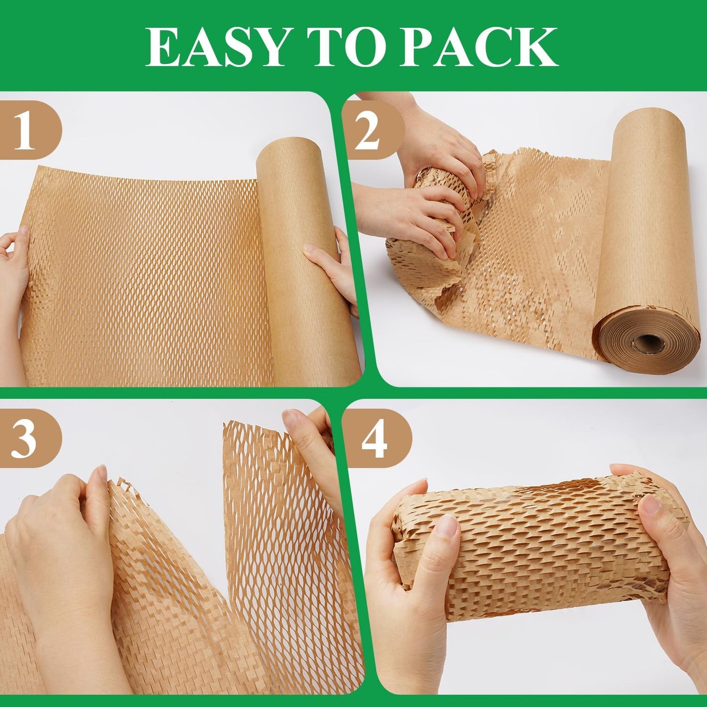 Honeycomb Packing Paper Wrap 12"x60' Recycled Bubble Cushioning Wrap Roll Eco Friendly Shipping Boxes Moving Wrap Packing Supplies Material with 10 Fragile Sticker Labels