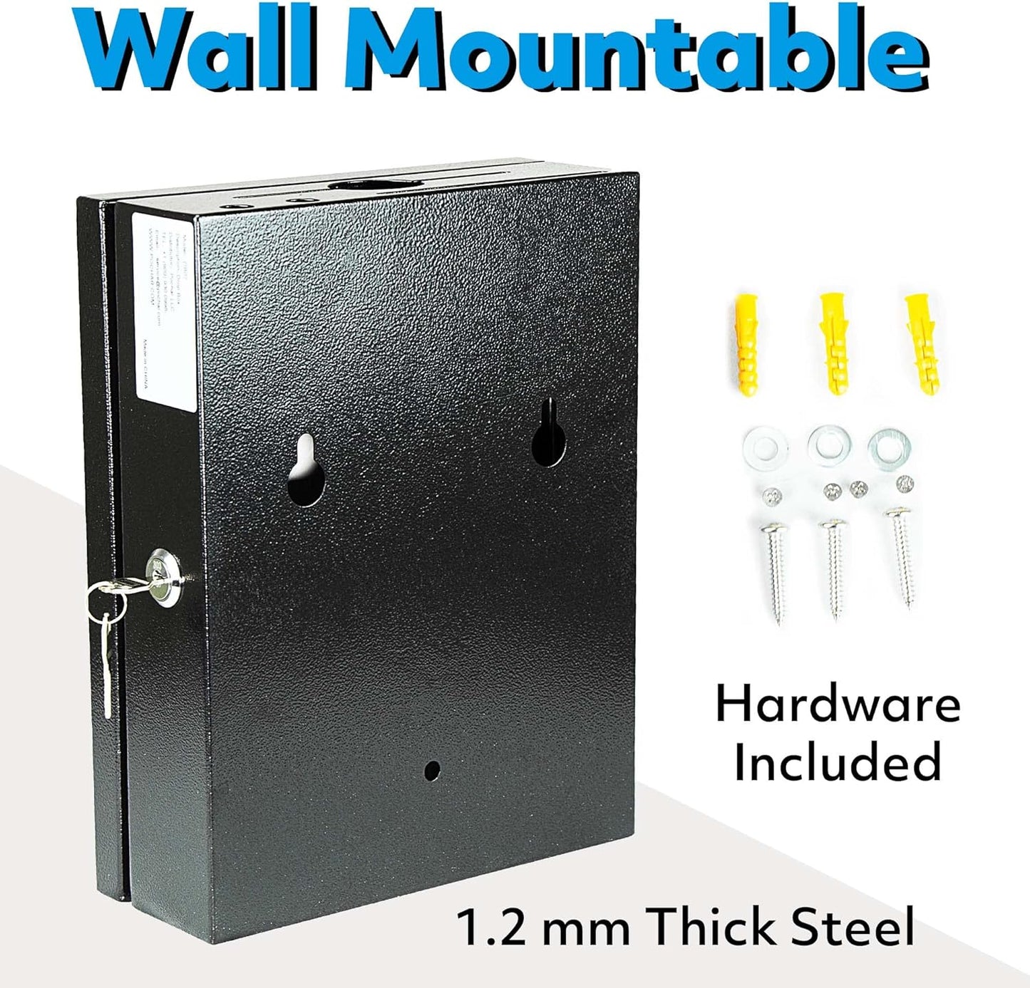 Large Suggestion Box With Slot and Lock - Metal Wall Mounted Ballot Box, Donation Case, Safe Lock Tip Jar For Fundraising, Hotel, Bar and School Voting Use (Black, 10'' x 4.75'' x 12.5'')