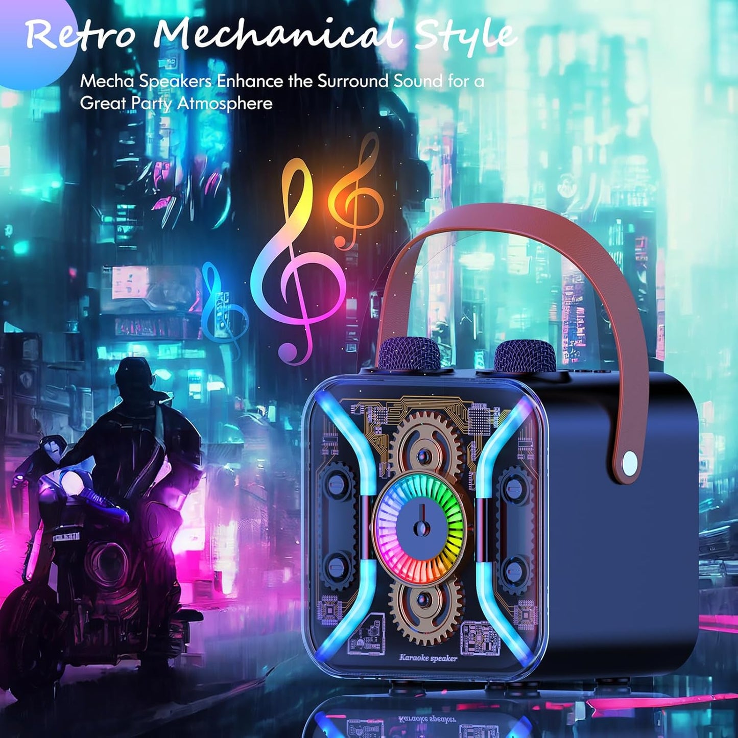 Karaoke Machine for Adults with Two Karaoke Microphone Wireless, PA System Bluetooth Speaker with Microphone Supports Bass Treble, TF Card, USB, AUX, Karaoke Machine for TV, Party, Birthday (bk)