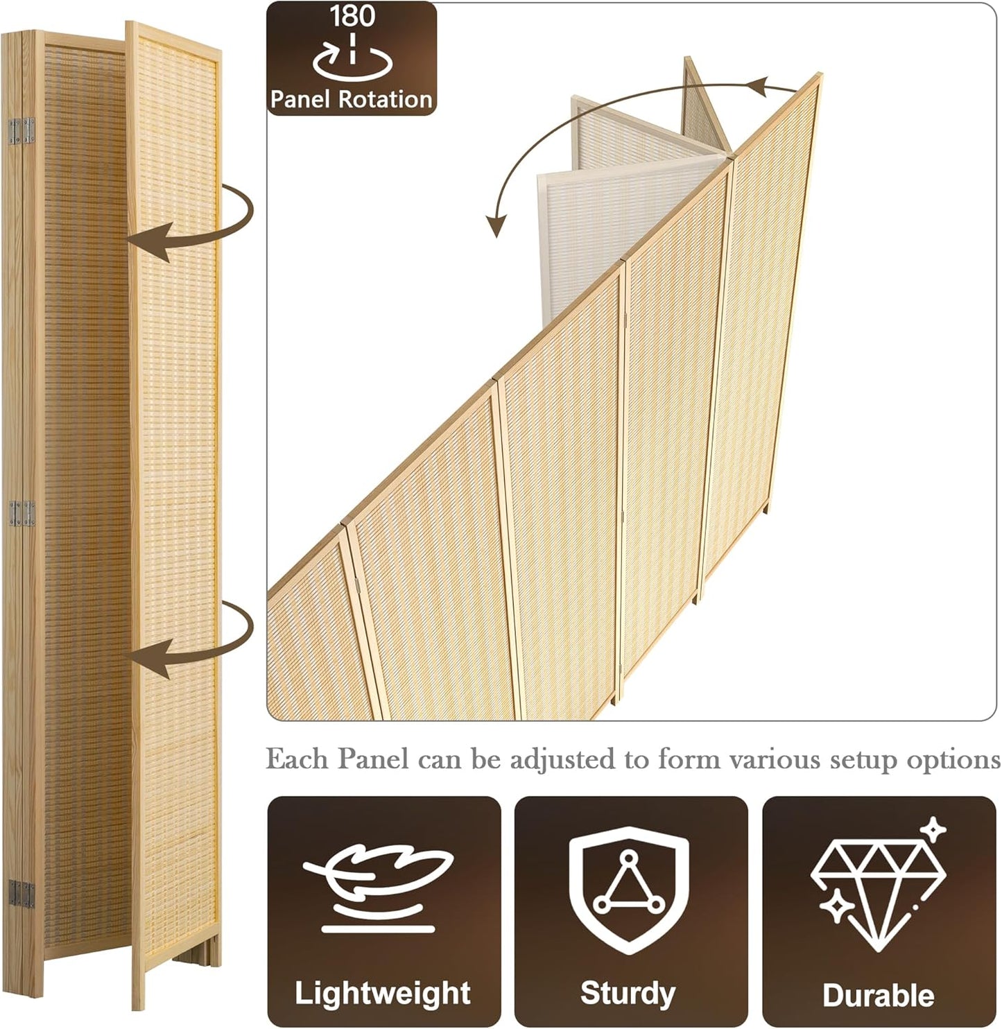 WelFurGeer 6 Panel Bamboo Room Divider, Folding Privacy Screen for Room Separation, Natural Wood Room Partitions and Dividers, Patio Privacy Panels, Decorative Wall Divider for Home, Office, Studio