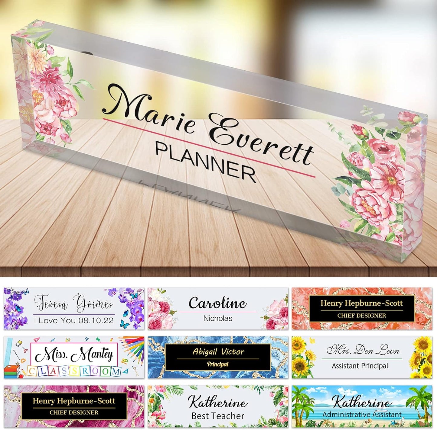 Desk Name Plate Personalized Custom Name Plaque sign for Desks Office Customized Desk Plate Acrylic Block Decor Gift 8x2.5 inch