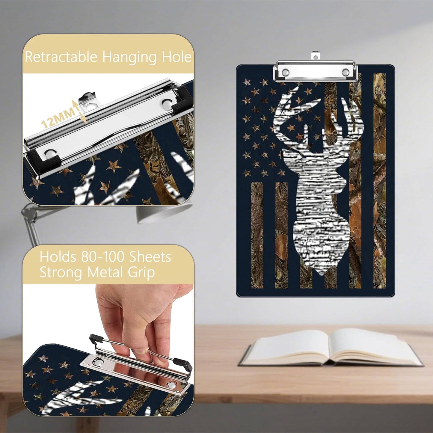 Camouflage Flag Plastic Clipboards,Decorative Plastic Acrylic Clipboard for Teacher Social Worker Students Office Supplies 8 * 12