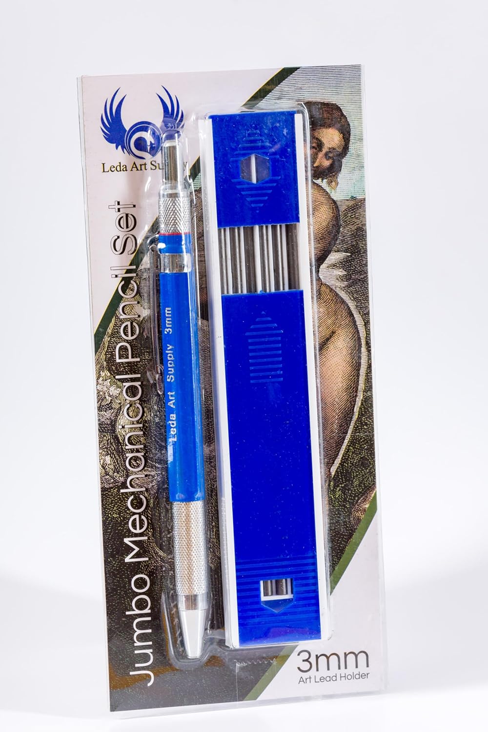 Leda Art 3.0mm Mechanical Pencil Set – Drafting Pencil with Built-in Sharpener & 6 Lead Refills – Ideal for Thick Lines, Sketching, Drawing & Mixed Media Art (Jumbo)