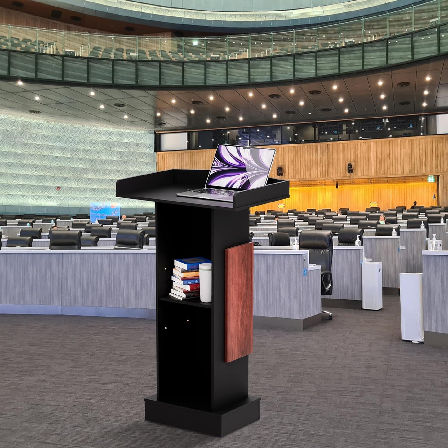 Wood Podium,Lectern Stand,12MM Particle Board,Podium with Storage,Mic Stand Space,Easy Installation Wooden Stand for Restaurants,Churches,Seminars and Schools
