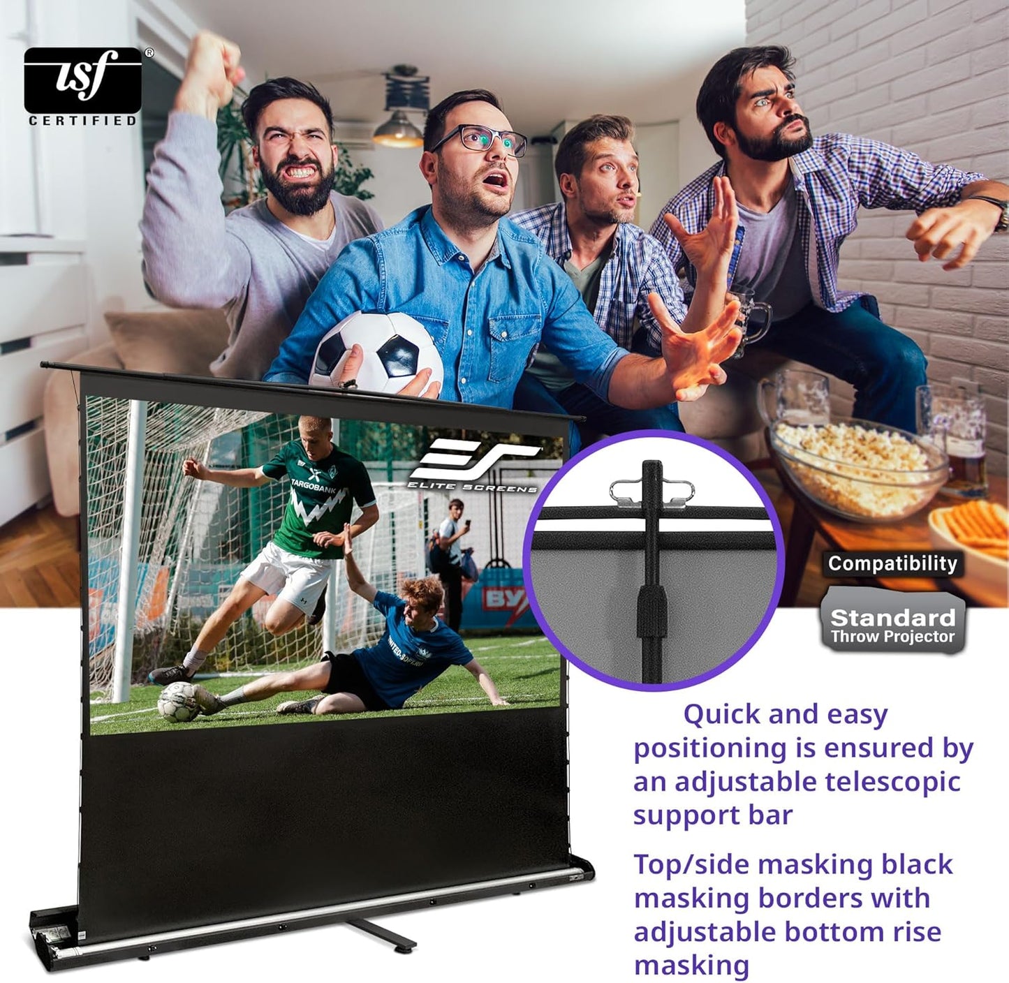 Elite Screens ezCinema Tab-Tension CineGrey 4D, 123-inch 16:9, Manual Floor Pull Up ISF Ceiling Ambient Light Rejecting, Portable Home Office Classroom Projector Screen with Carrying Bag, FT123UH-C4D