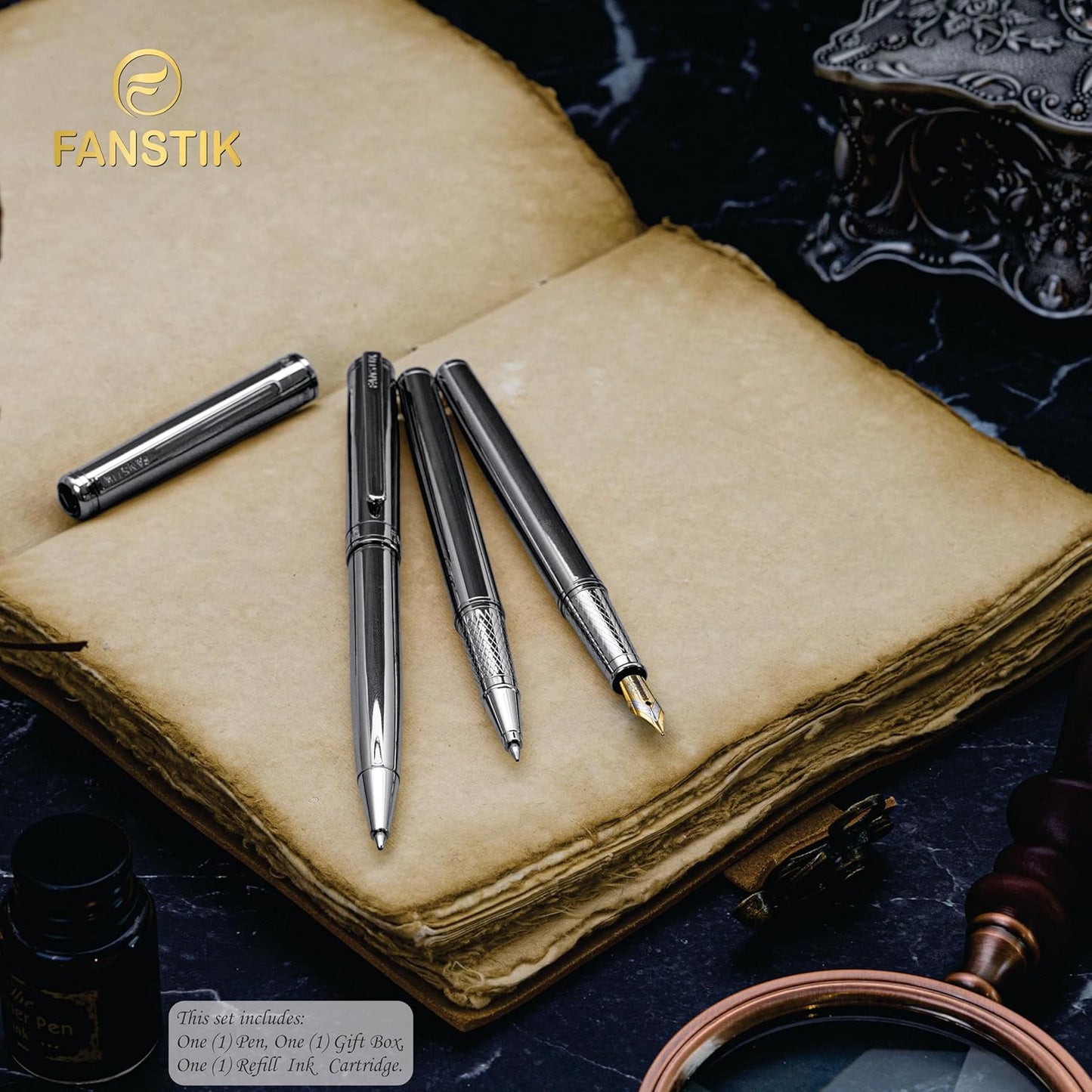 Silver Luxury Rollerball pen (Made In USA) fancy gift set for women, Real 24K Gold Plating, Professional executive pen gift set for men (Lux Rollerball Silver)