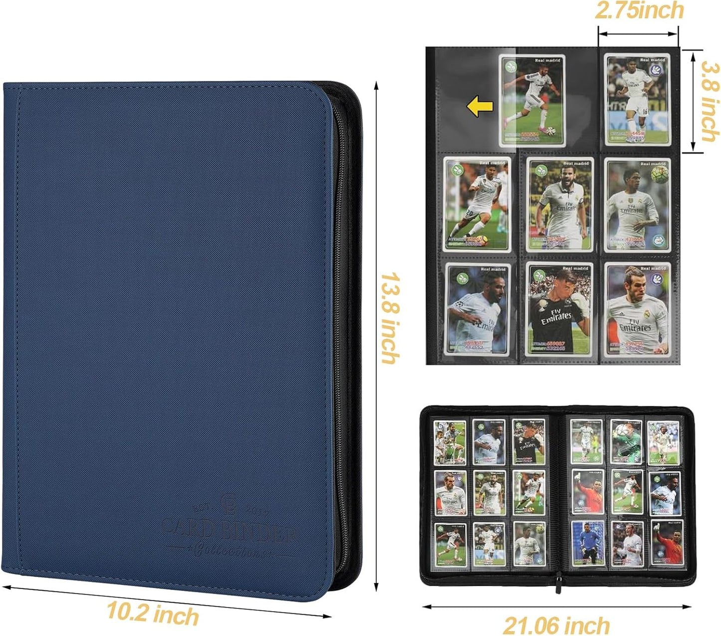 9 Pockets Card Binder,Premium Zip Trading Card Binder,540 Double Sided Pocket PU Collection Binder, Collector Album, Card Folder for MTG, TCG, Business Cards.(Blue)