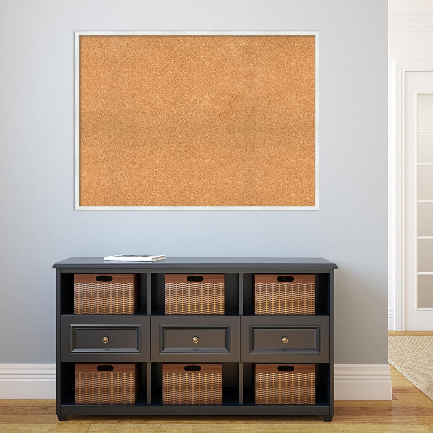 Amanti Art Natural Cork Board for Wall, 33x45 Vision Board with White Frame, Oversize Corkboard Office Decor for Home Organization, Country Rustic Corkboard Pinboard to Display Items for Home