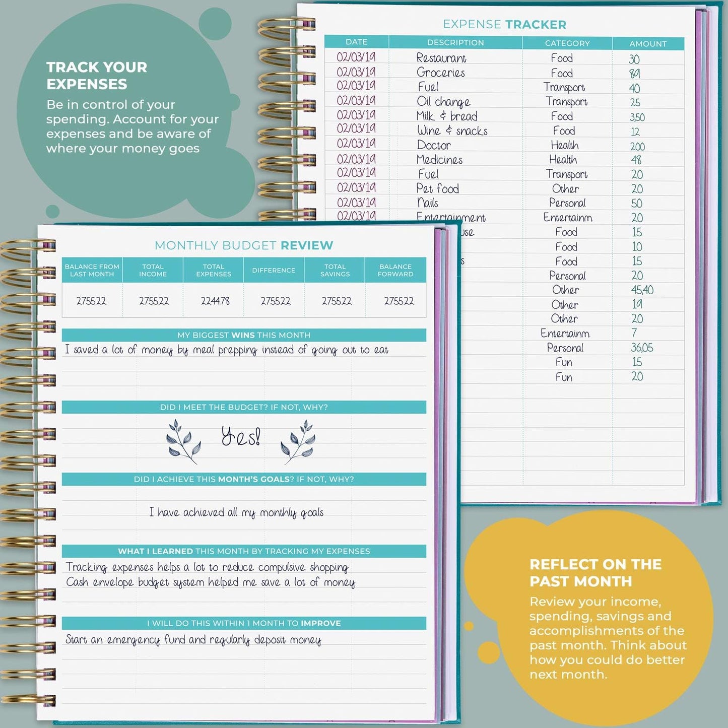Clever Fox Budget Planner & Monthly Bill Organizer With Pockets. Expense Tracker, Budgeting Journal & Financial Book. Large, 8x9.5" (Dark Teal)