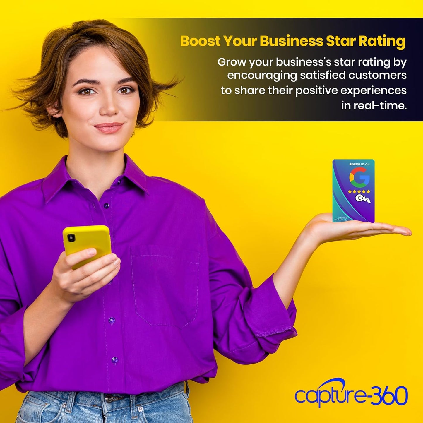 Google Review NFC & QR Tap Card by Capture 360, NFC Instant Review card, All Phones Compatible, Friendly Dashboard, Live Analytics, Reusable Card, Boost Business Feedback (Blue, 2-Pack Google Cards)