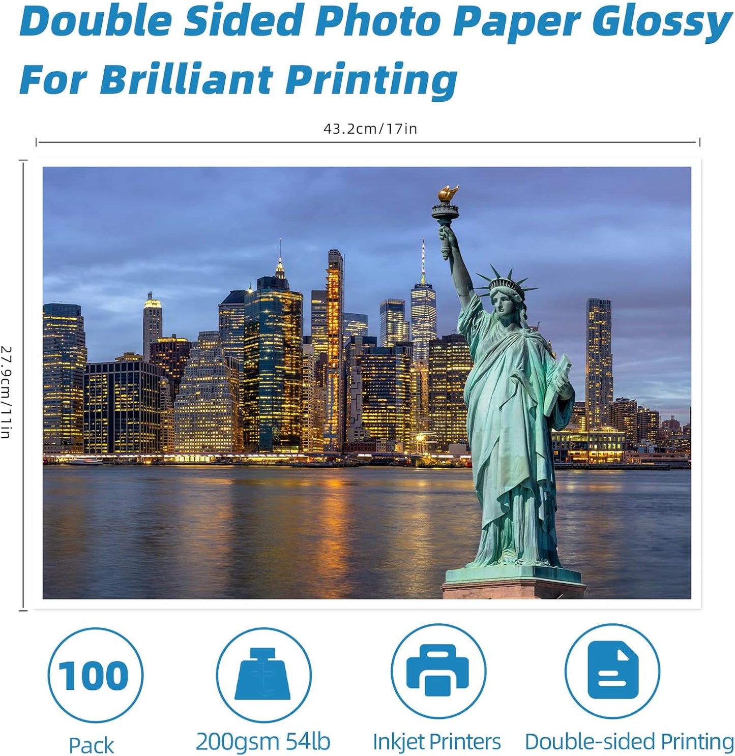 Uinkit 100 Sheets Double Sided Photo Paper 11x17 Glossy 54lb Inkjet 200gsm Obituary Bulletin Gallery Show Obituaries A3 size 11 x 17 inch for Inkjet Printer Printing