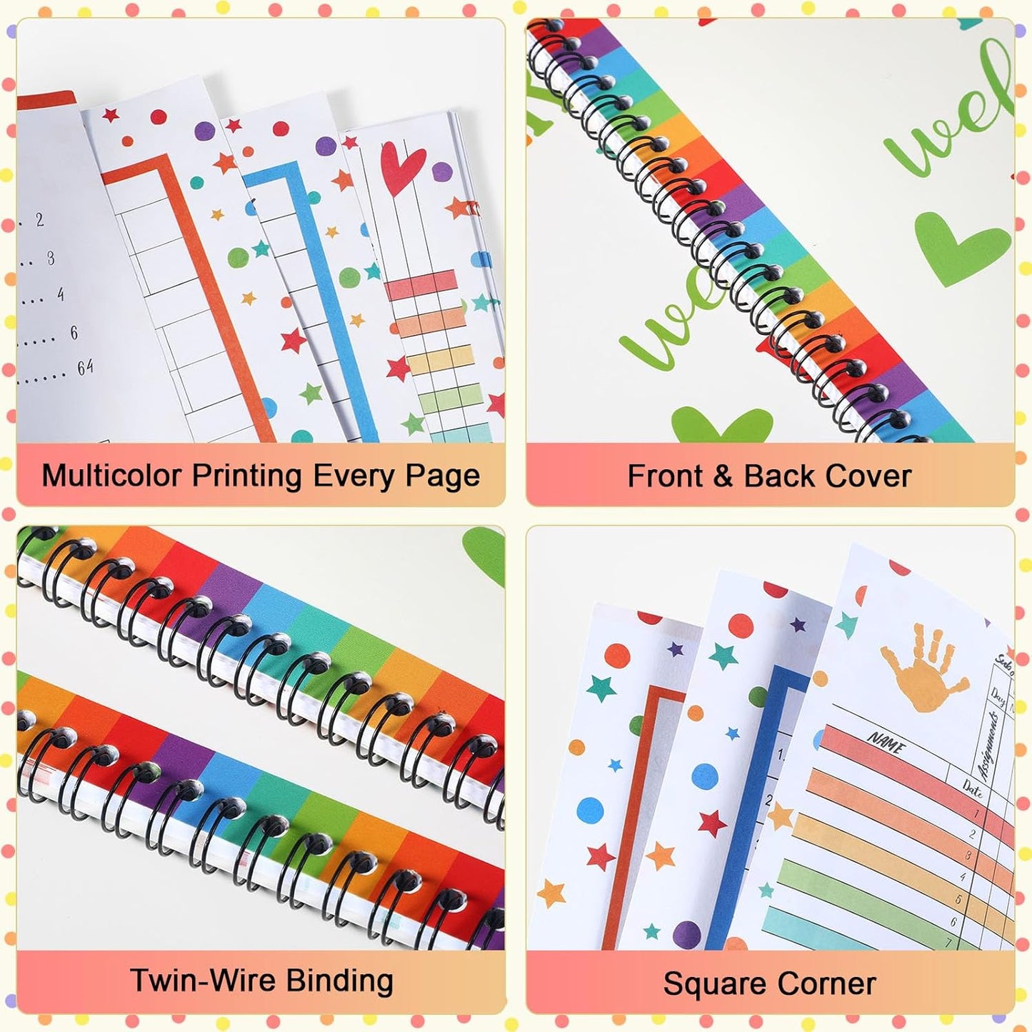 Faccito 8.3'' x 11'' Teacher Record Book 2025 Grade Book Undated Attendance Register Class Student Roster Monthly Reminder Grading Chart Gift for Elementary Classroom School Office(Rainbow Style)