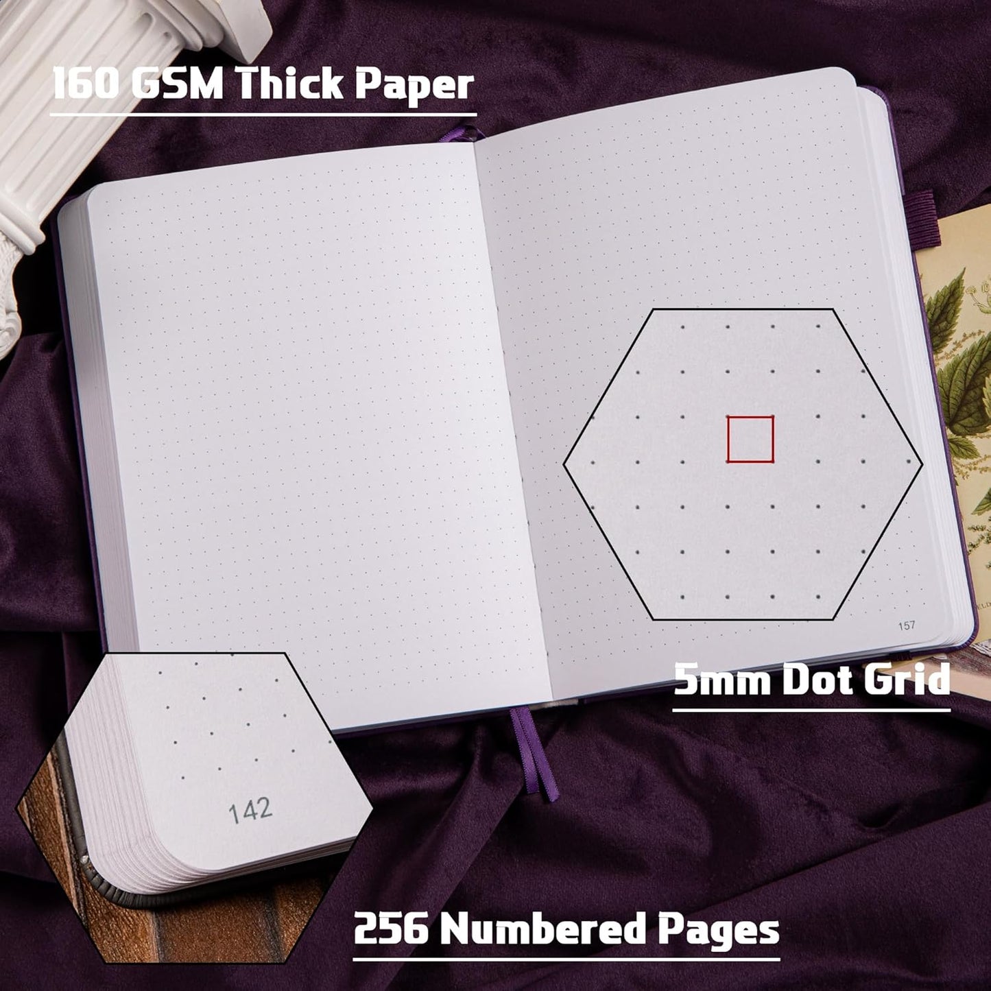 TIEFOSSI Bullet Dotted Journal Notebook, 160gsm 256 Numbered Thick Paper, A5 Hardcover Dotted Grid Diary for Women Men Work Writing, Bullet Journaling, Drawing, 5.8 x 8.3 in