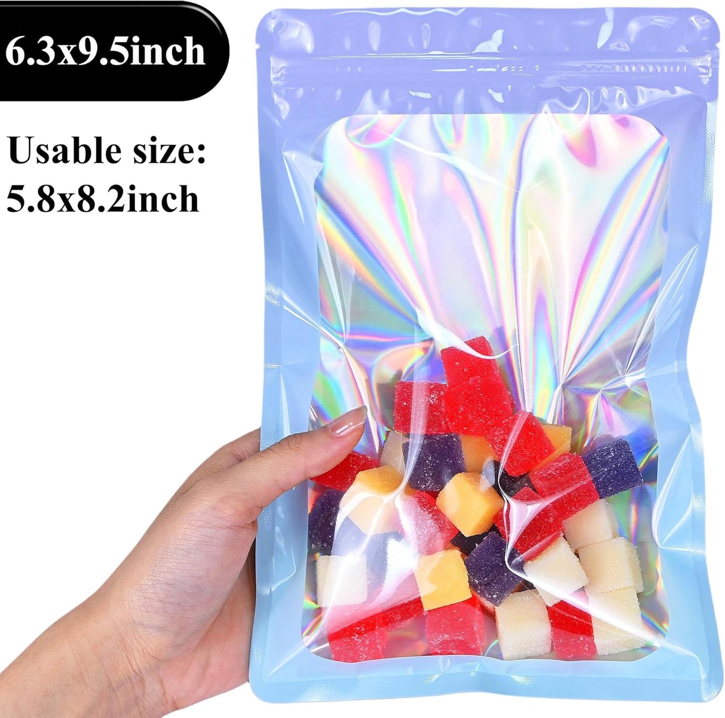 Resealable Mylar Pouch Pen Bags Great for Office Home Party Favor Food Storage Cookies Sample Jewelry Snack (100PCS, Pink and Blue Color, 6.3 x 9.5 inch)