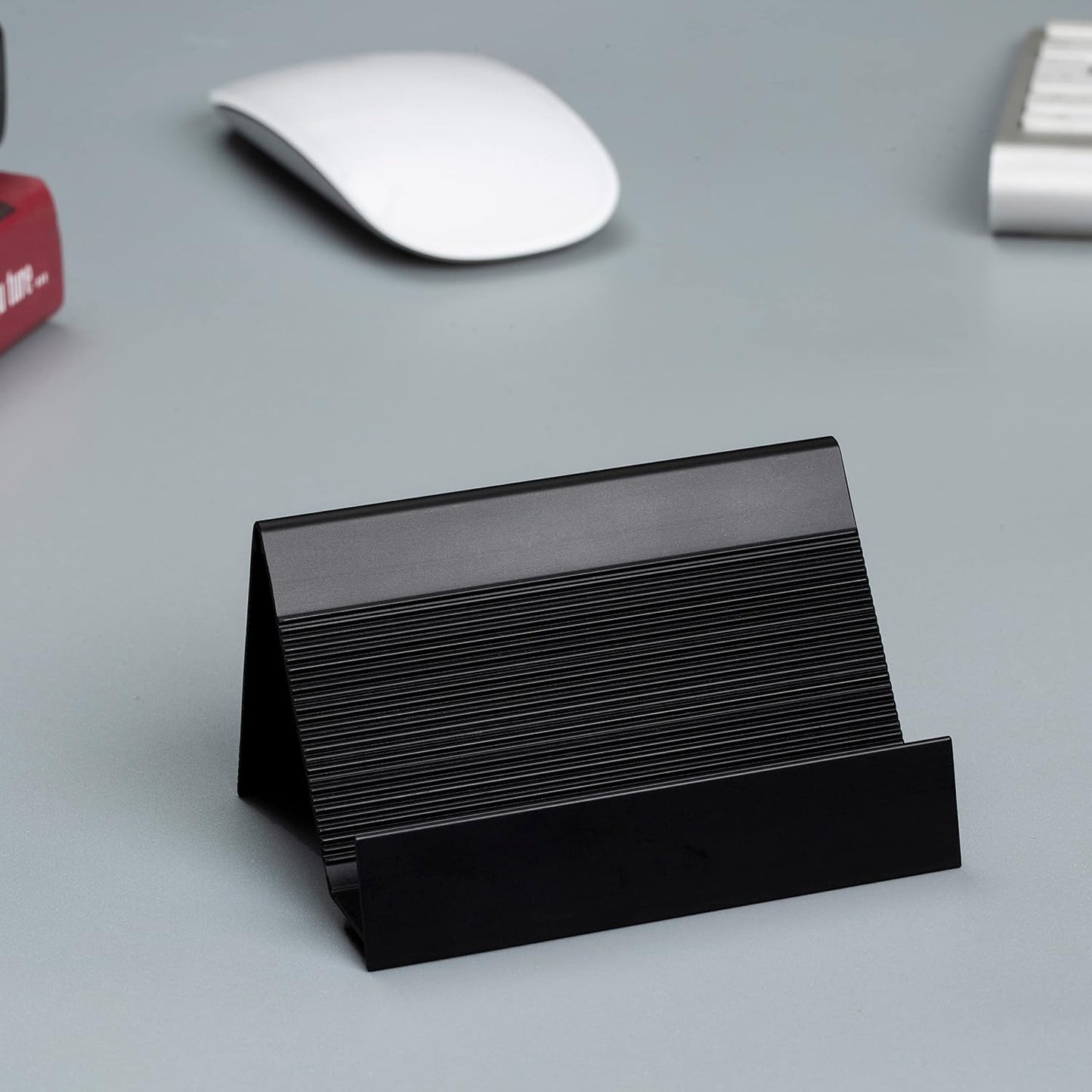 Business Card Holder Aluminum Business Card Display Stand, Desktop Black Business Card Holders for Exhibition, Home and Office, Fits 35-50 Business Cards 1 Pack