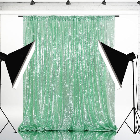 Eternal Beauty Mint Green Sequin Backdrop, 6x6 Ft Glitter Background Curtains for Shimmer Photography Party Wedding Birthday Back Drop Decor