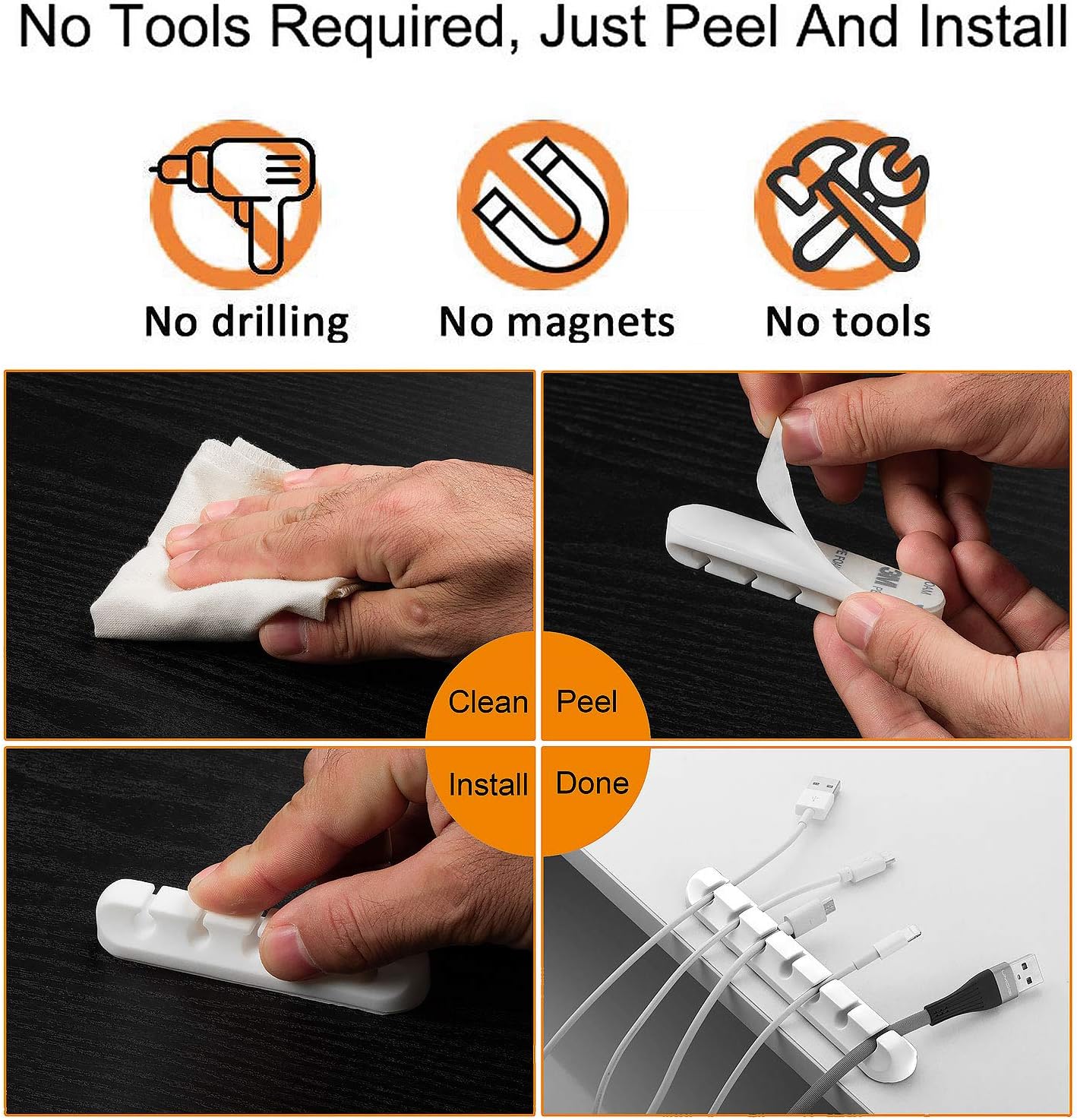 Cord Organizer Cable Holder Management – 5 Pack White Cable Clips Cord Holder for Nightstand, Desk, Car | Adhesive Cable Organizer Wire Holders for Cords, Charger, Office, Desk