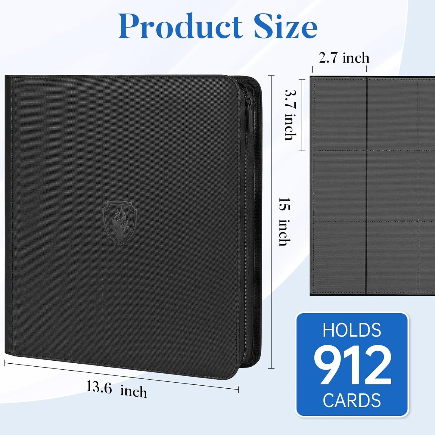 Premium Zip Card Binder 12 Pocket, Fabmaker 912 Pockets Trading Card Binder, PU Zipper Card Collection Album, Sturdy Side-Loading Card Book Holder for MTG, TCG, Game Cards, Sports Cards, Black