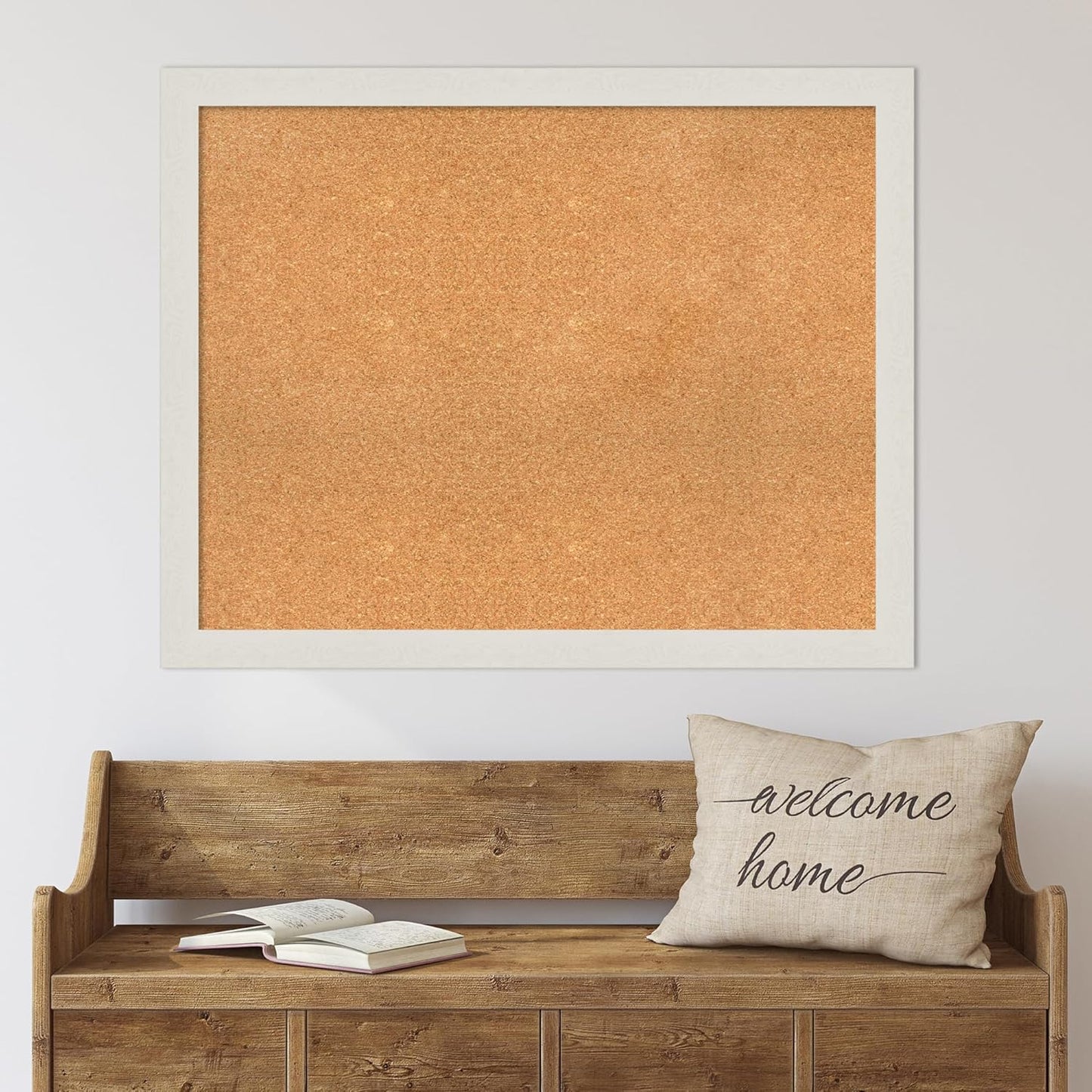 Amanti Art Natural Cork Board for Wall, 31x39 Vision Board with White Frame, Large Corkboard Office Decor for Home Organization, Country Rustic Corkboard Pinboard to Display Items for Home