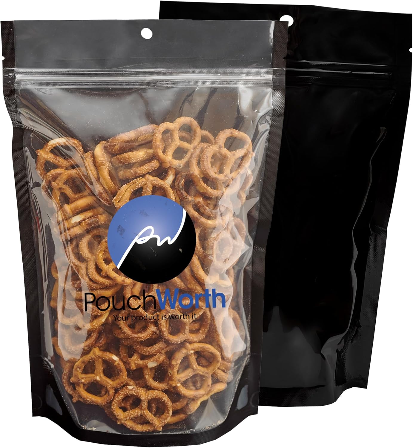 100 Pack 7.5"x11.5" Clear/Black Resealable Stand Up Pouch Bags Mylar Food Packaging with Clear Window and Tear Notches