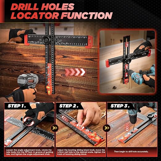 Saker 4-in-1 Drilling Positioning Ruler, Adjustable 13.78in Multifunctional T - Image 7