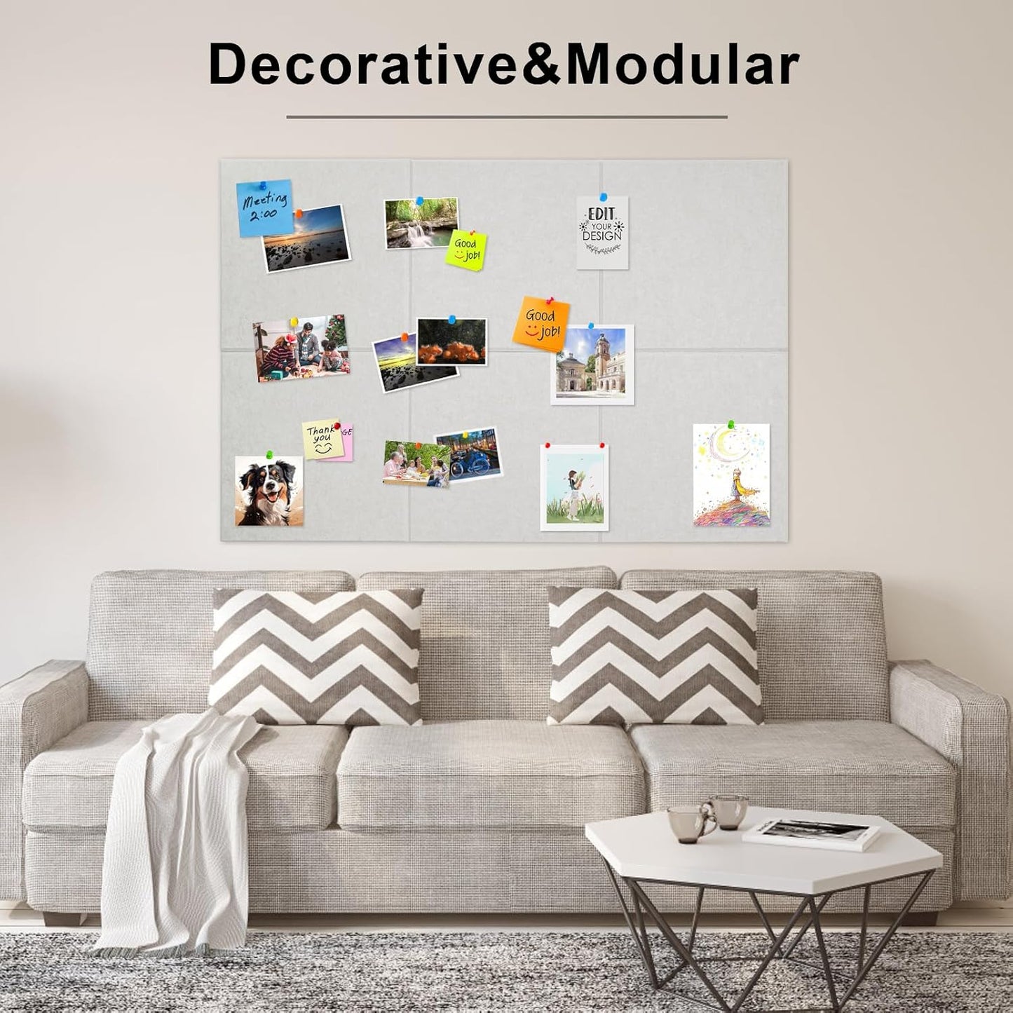 Large Cork Board for Wall 6 Pack, Bulletin Board 36" X 24", Felt Board Wall Tiles with 72 Damage-Free Removable Pads & Push Pins, Alternative Pin Board Cork Board for Office Home, Camel