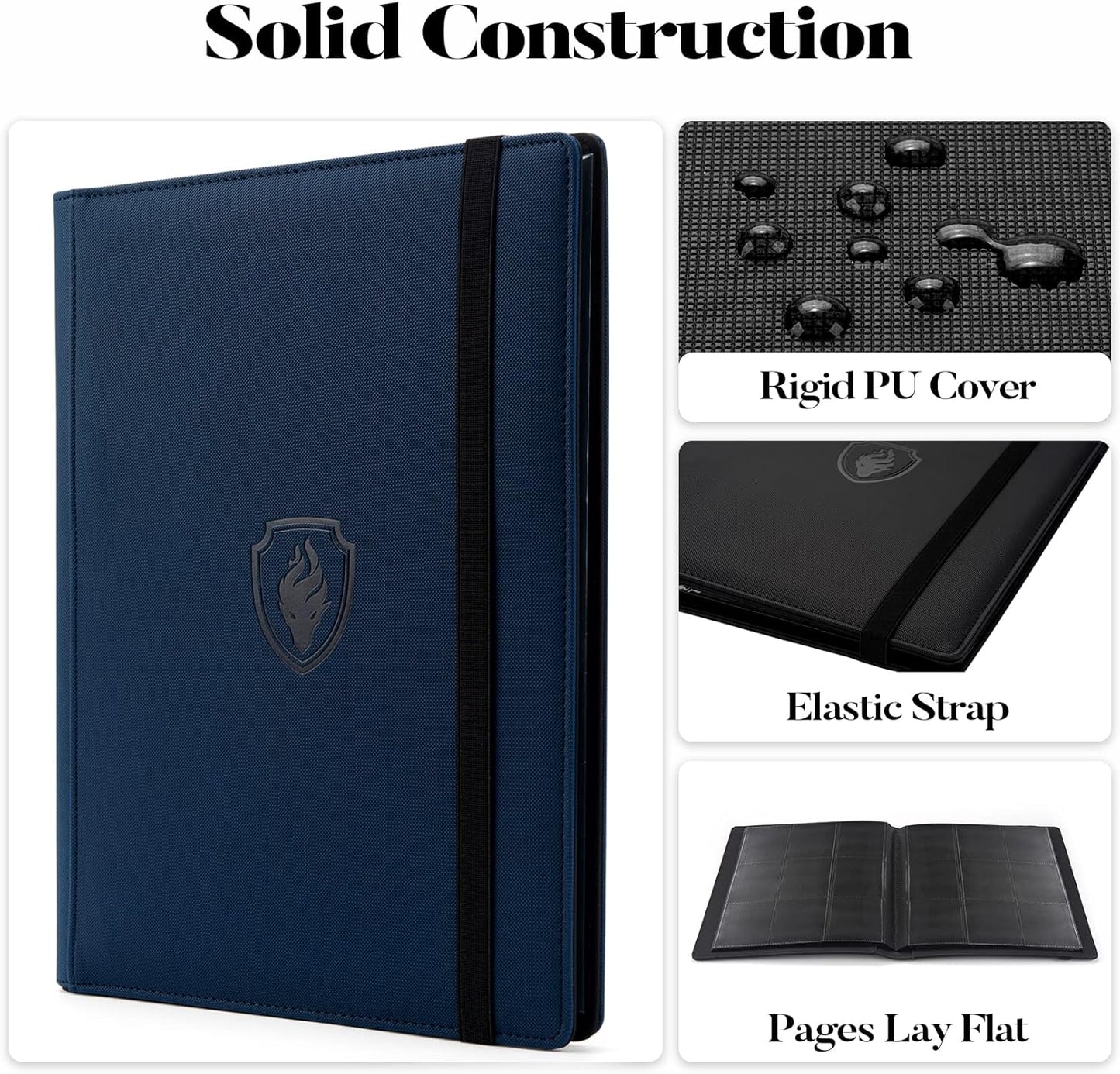 Trading Card Binder 9 Pocket, Fabmaker PU Cover Card Collection Binder for 360 Cards, Premium Card Album, Sturdy Card Holder Folders for YuGiOh, MTG, TCG, Game Cards & Sports Cards, Navy Blue