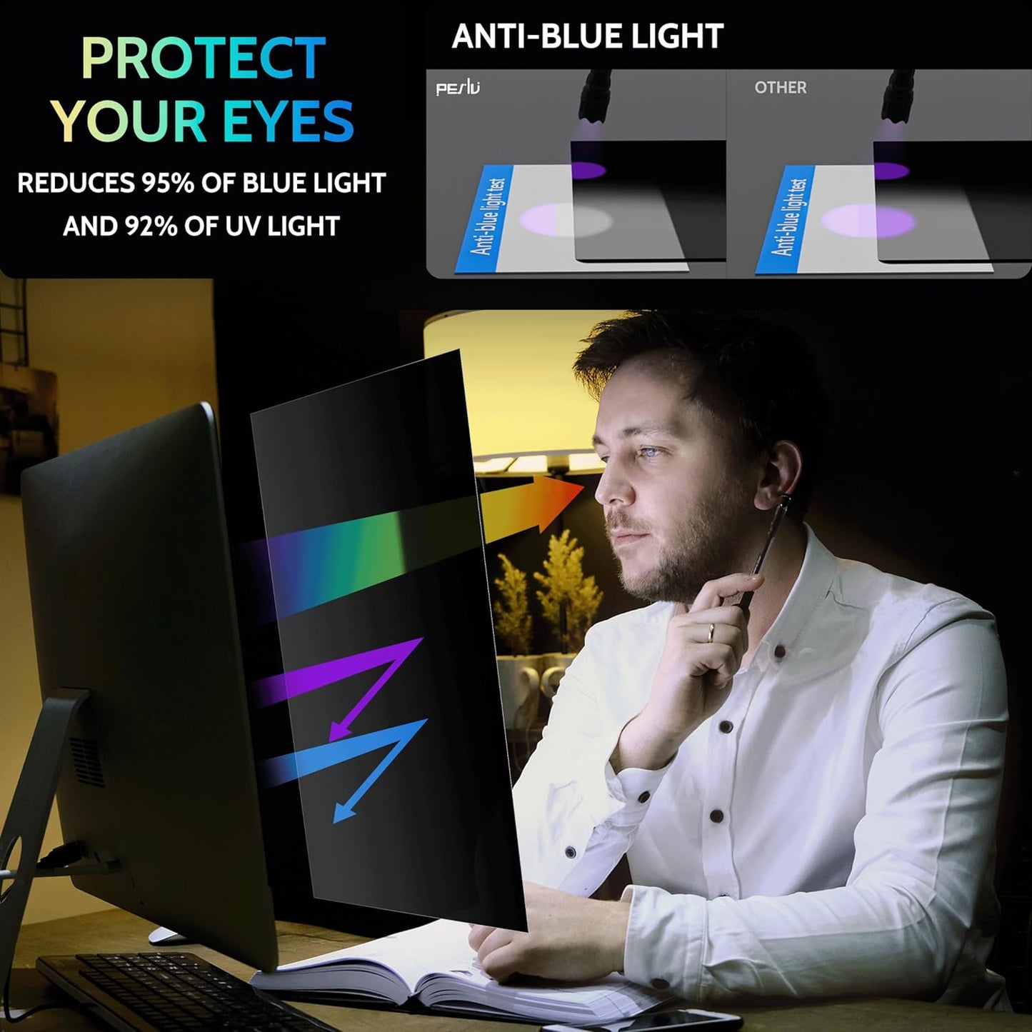 [2 Pack] 18.5 Inch Privacy Screen for Computer Monitor 16:9 Aspect Ratio, Eye Protection Anti Blue Light Glare Shield, 18.5inch Removable Black Blackout Anti Spy Desktop Security Private Filter