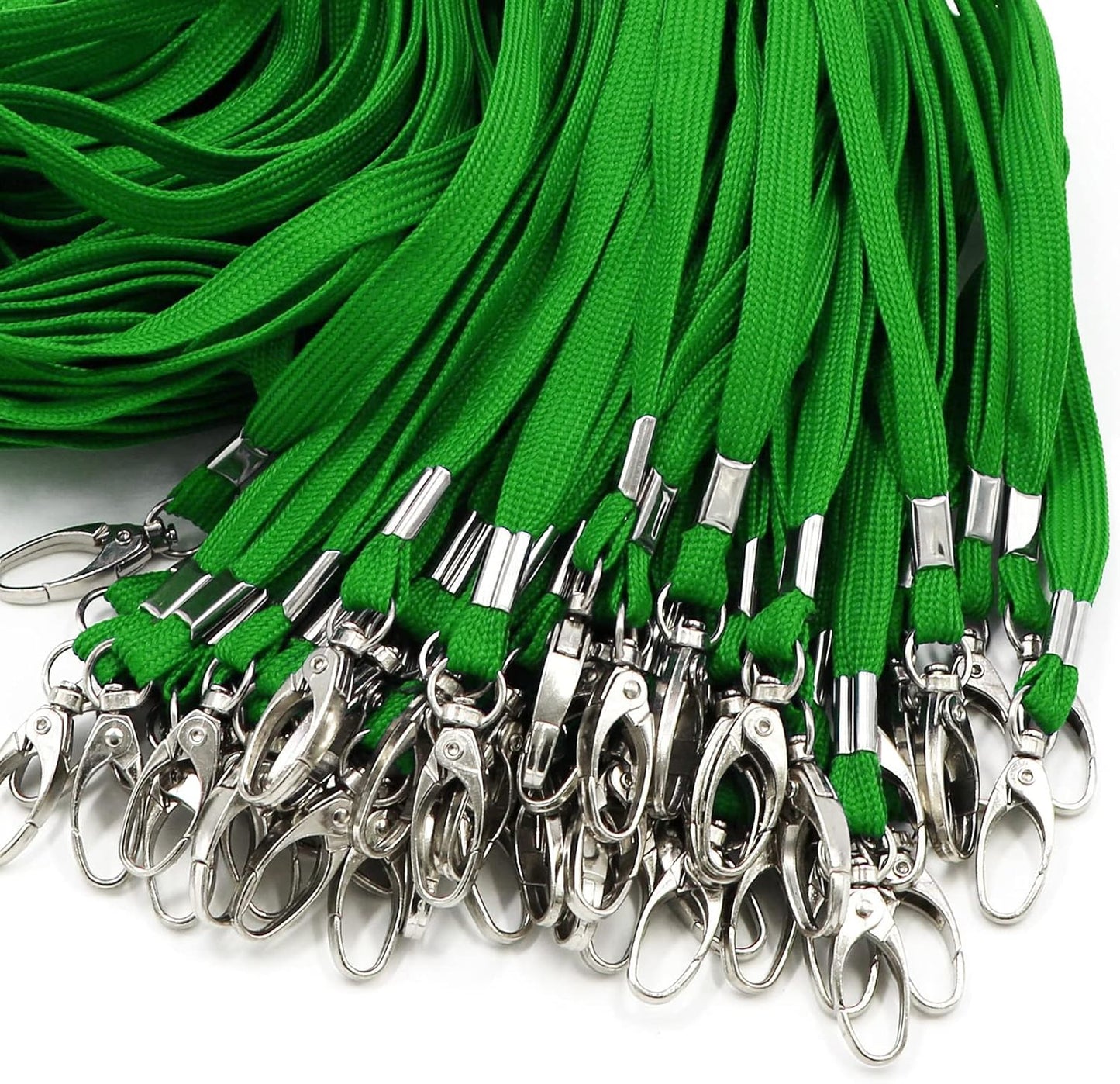 100 Pack Lanyards Bulk Lanyard for Office Id Badges Flat Lanyard with Badge Clip Swivel Hook (100 Pack, Green)