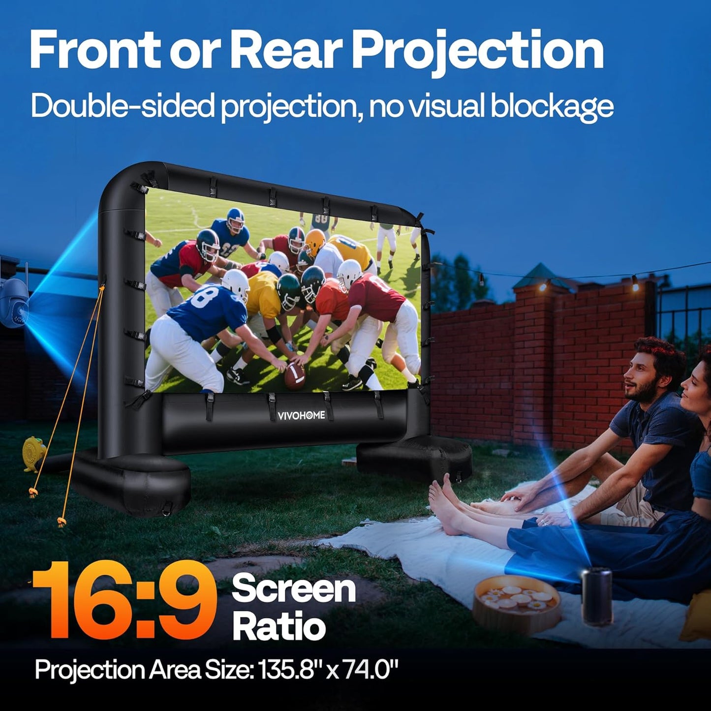 VIVOHOME 16 FT Inflatable Projector Screen for Outside, Blow Up Movie Screen Outdoor Use, Mega Large TV Screen with Carry Bag for Backyard, Tube Leg Support