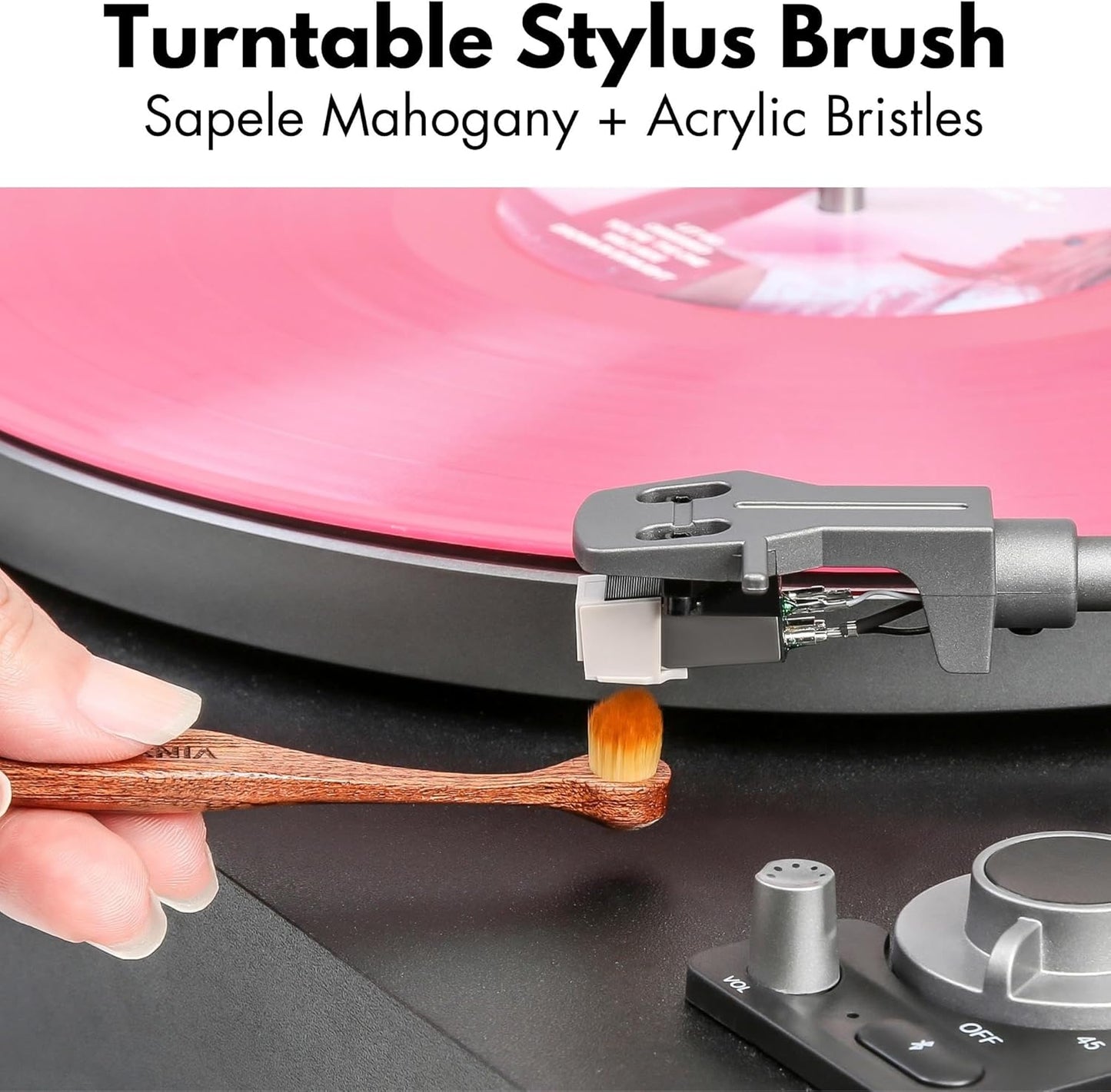 3-in-1 Ultimate Vinyl Record Cleaning Kit 100% All-Natural Sapele Mahogany Wood Vinyl Cleaning Kit - Goat Hair Vinyl Record Brush, Velvet Brush Pad, & Stylus Brush Cleaner