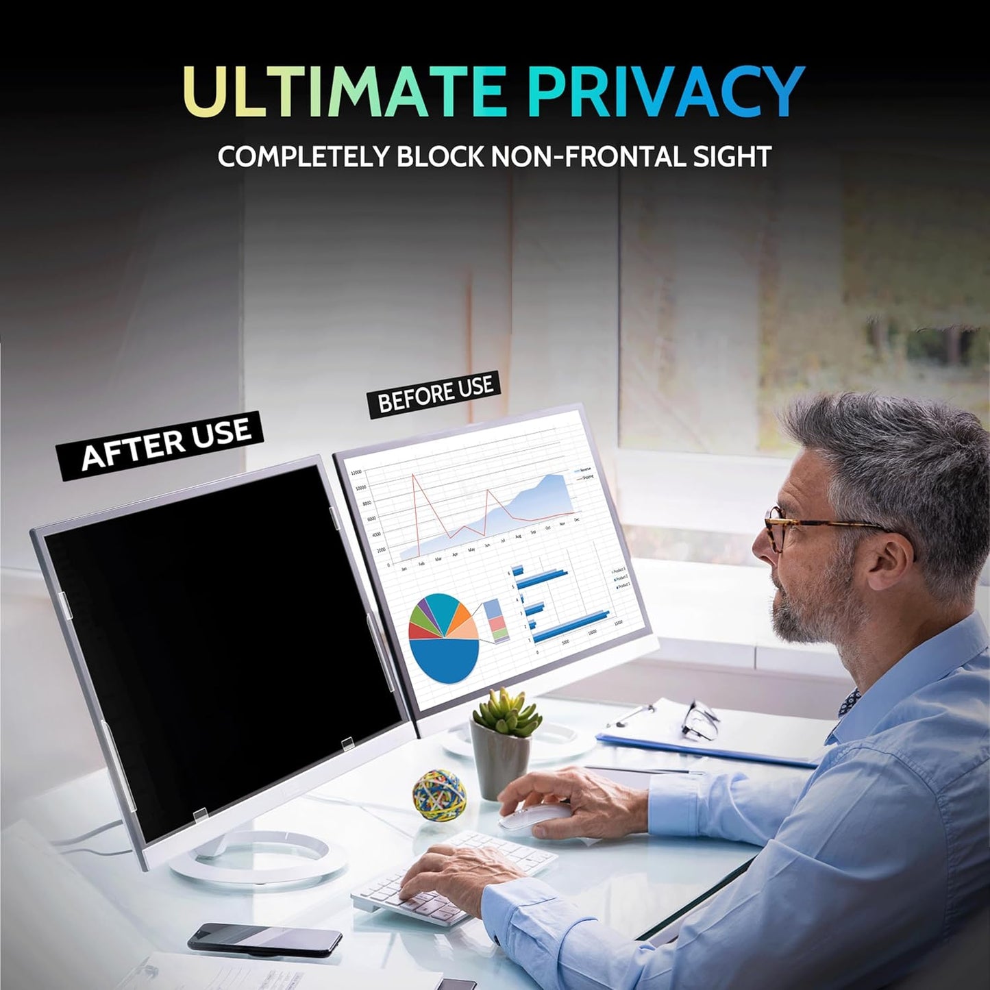 [2 Pack] 29 Inch Privacy Screen for Computer Monitor 21:9 Aspect Ratio, Eye Protection Anti Blue Light Glare Shield, 29inch Removable Black Blackout Anti Spy Desktop Security Private Filter