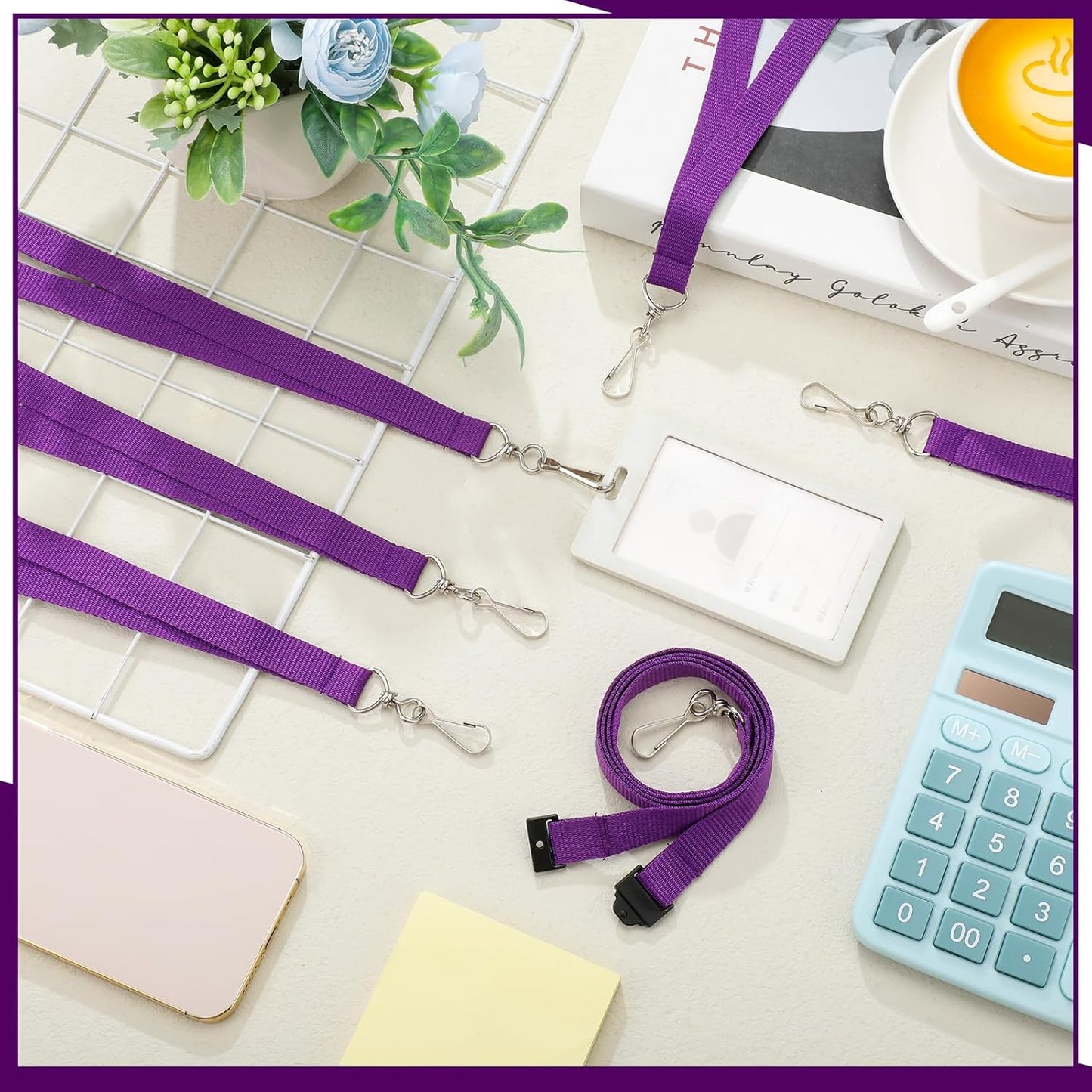 Patelai 120 Pcs Breakaway Lanyards with J Hook Bulk Flat for ID Badges Neck Badge Lanyards Card Nametag Holder Neck Straps (Purple)