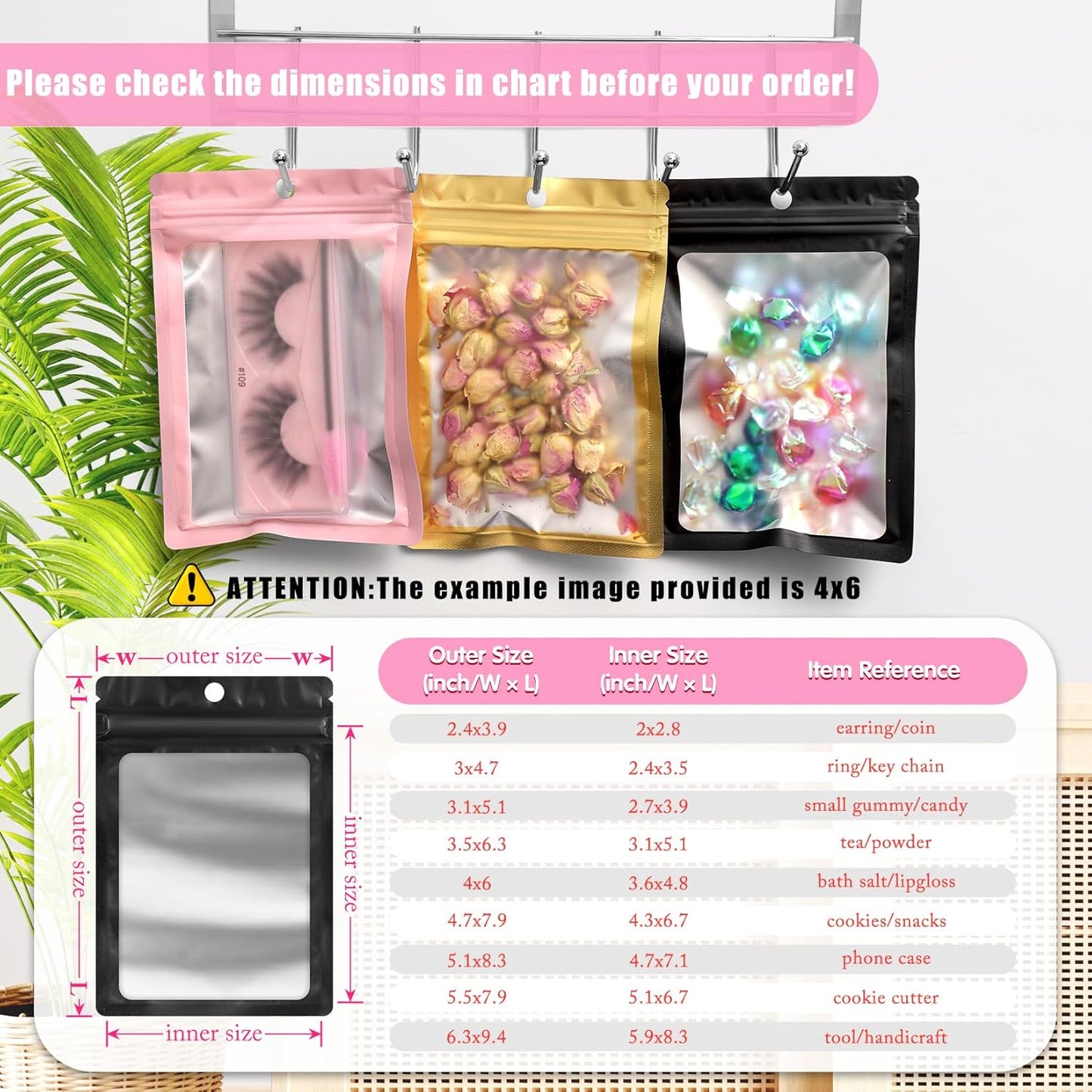 FUNFERY 100 Pack Mylar Resealable Bags Foil Packaging Bags with Clear Window,Zipper Pouch Smell Proof Bag for Food Storage,Cookies,Sample,Small Business(Black,5.5x7.9inch)