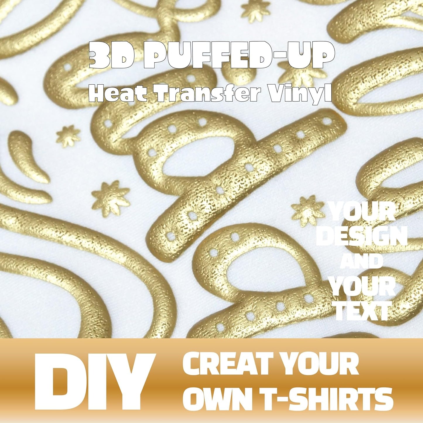 3D Puff Vinyl Heat Transfer 10" x 12" - 10 Sheets Foaming HTV Gold Colors Bundle/Variety Pack, Adhesive Vinyl, Iron-On Transfer, Heat Press with Cricut Silhouette Cameo