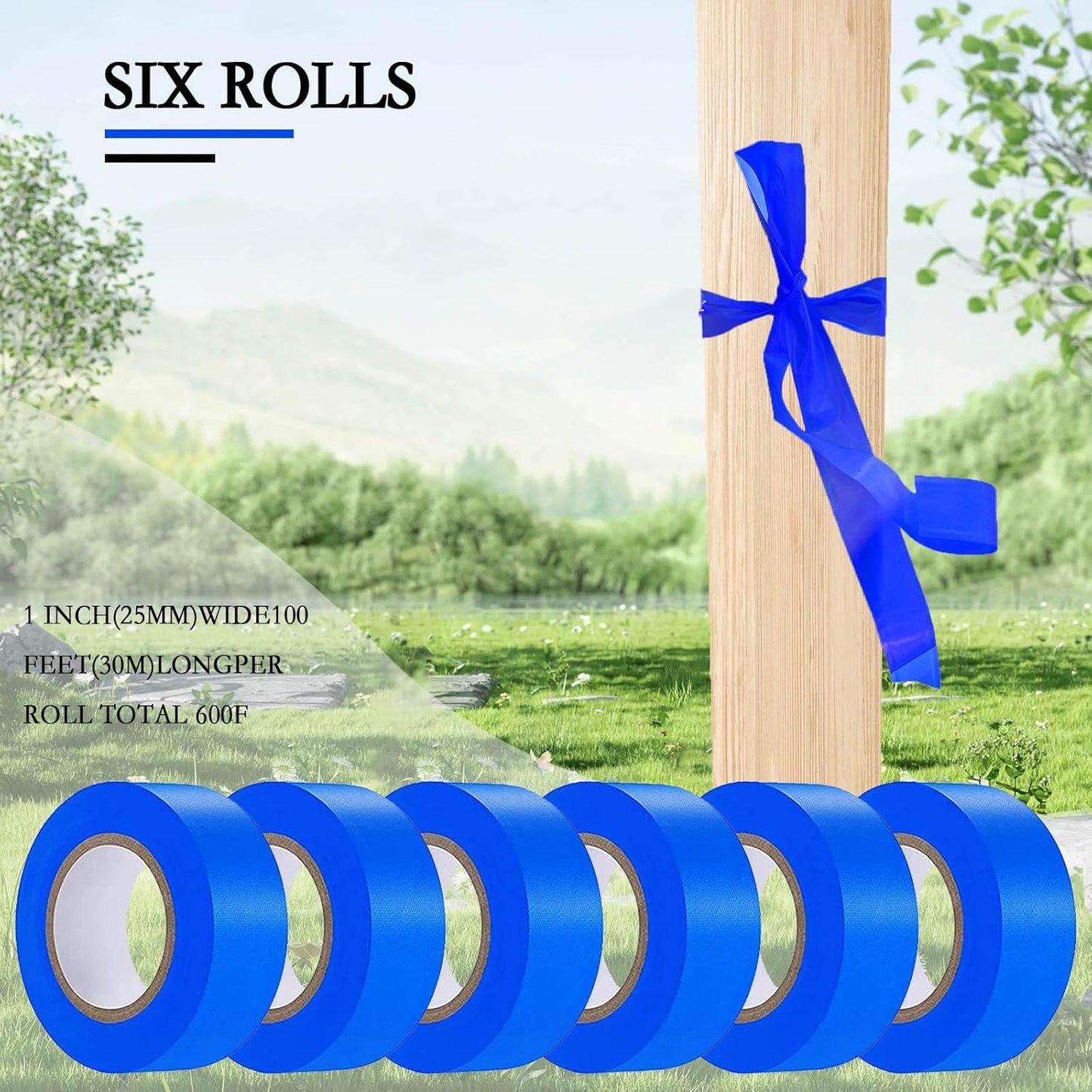 6 Pack Dark Blue Flagging Tape - Non-Adhesive Plastic Ribbon Neon Tape, 1inch*600ft, Tree Marking, Hunting, Boundaries and Hazardous Areas, Trail Marking