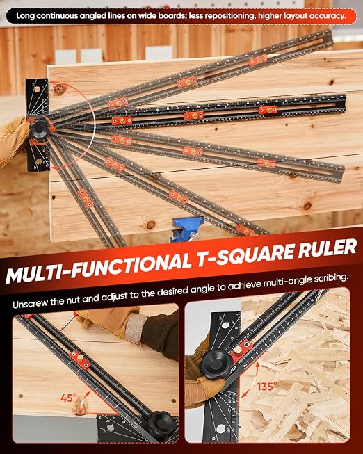 Saker 4-in-1 Scriber Marking Line Ruler, 29.5in Spliceable Extended T Square - Image 5