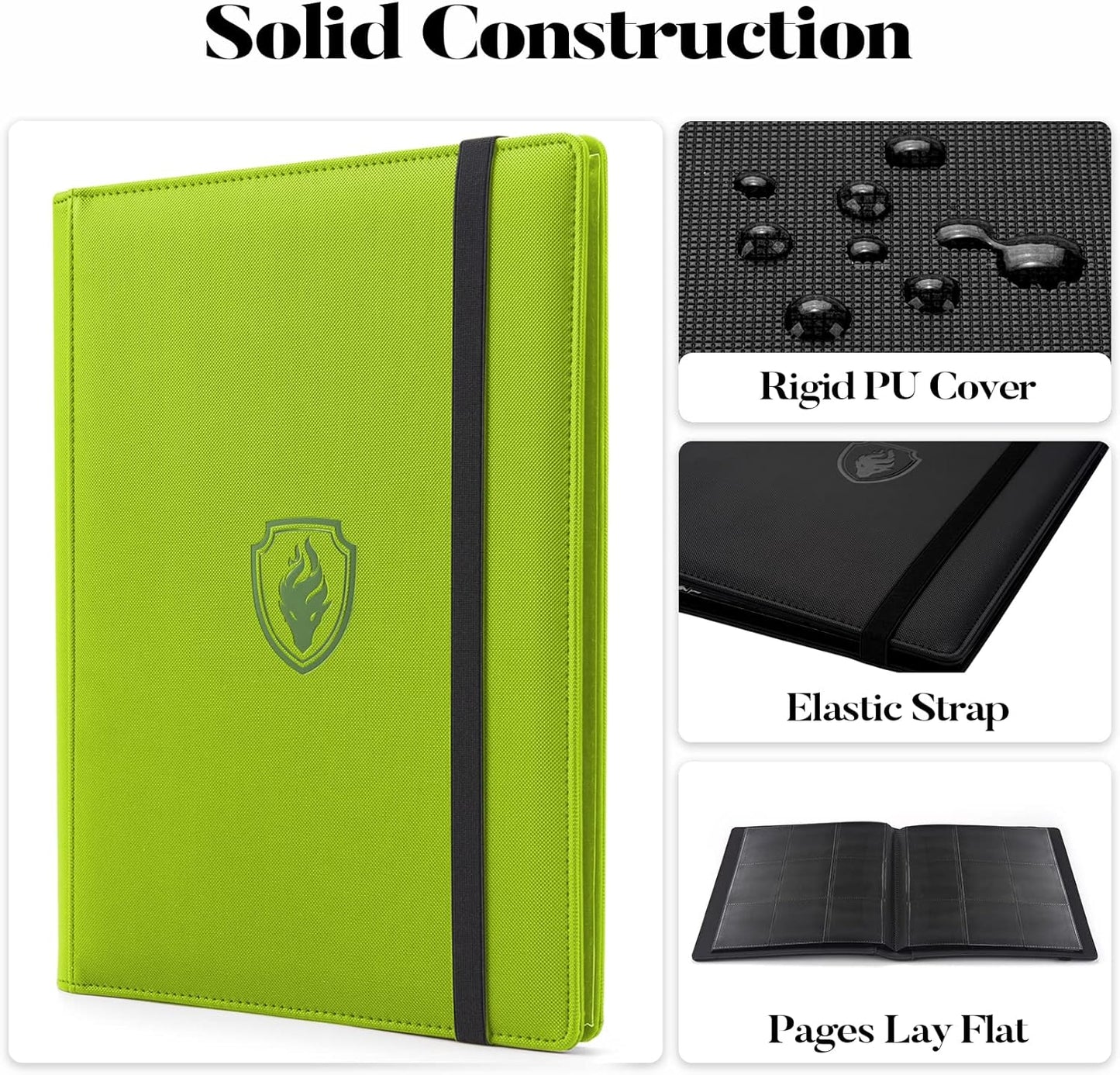 Premium Card Binder 9 Pocket, Fabmaker PU Cover Trading Card Binder for 360 Cards, Sturdy Card Collection Album, Card Holder Folders for YuGiOh, MTG, TCG, Game Cards & Sports Cards, Green