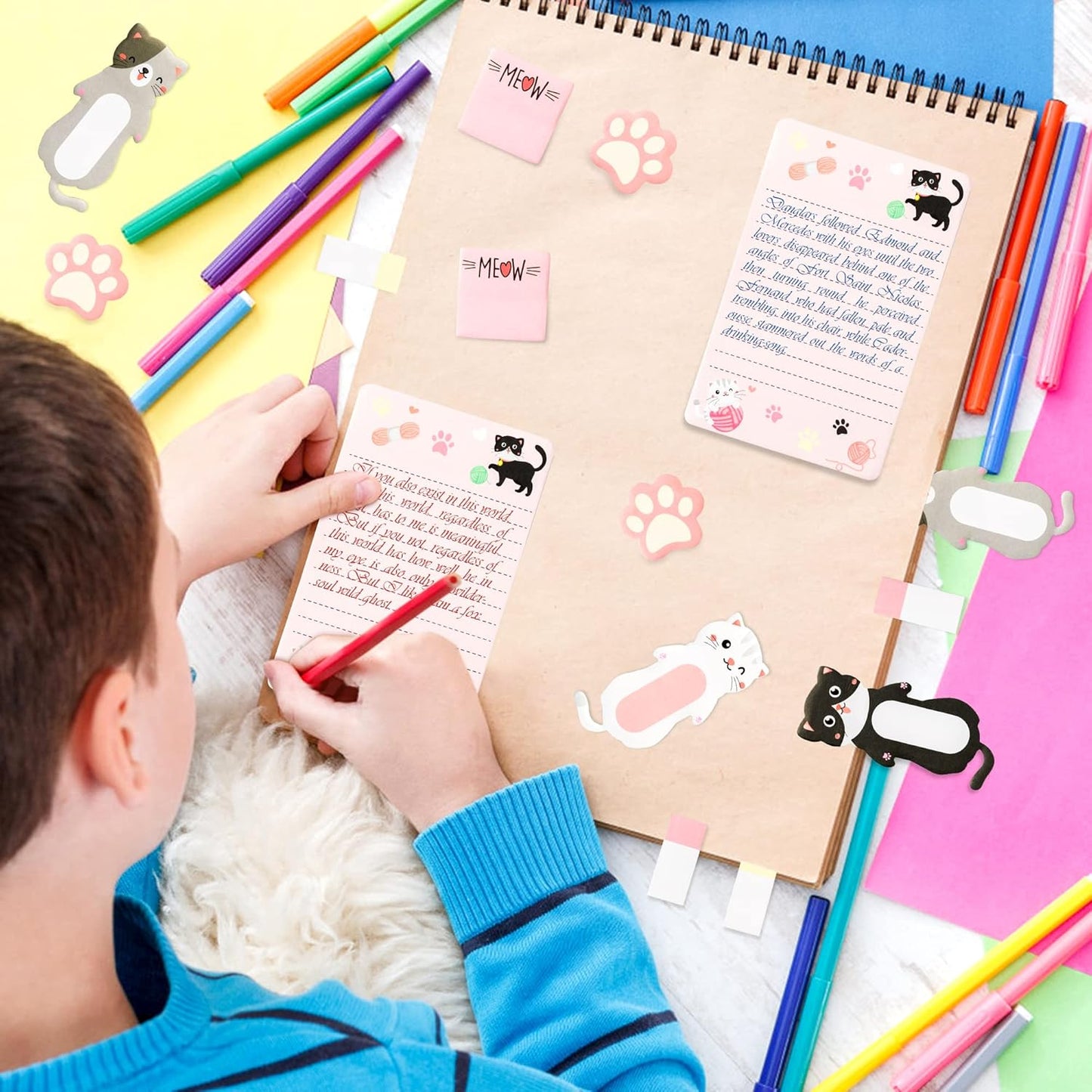 Xqumoi I Just Really Like Cat Sticky Notes Set, 550 Sheets, Cute Cat and Paw Shaped Self-Stick Notes Pads Animal Divider Tabs Bundle Writing Memo Pads Back to School Office Supplies Small Gift