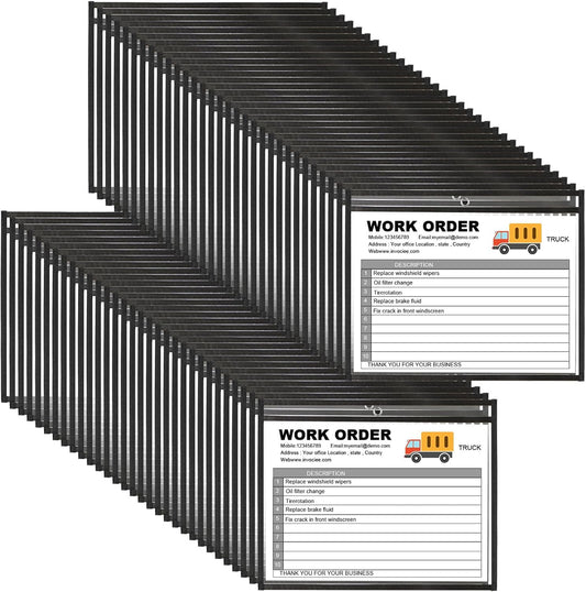 Yunsailing 80 Pack Dry Erase Pockets Job Ticket Holders Black Clear Reusable Dry Erase Shop Order Holder Plastic Ticket Pocket Protector Sleeves for Work Office Organization(12.5'' X 10'',Horizontal)