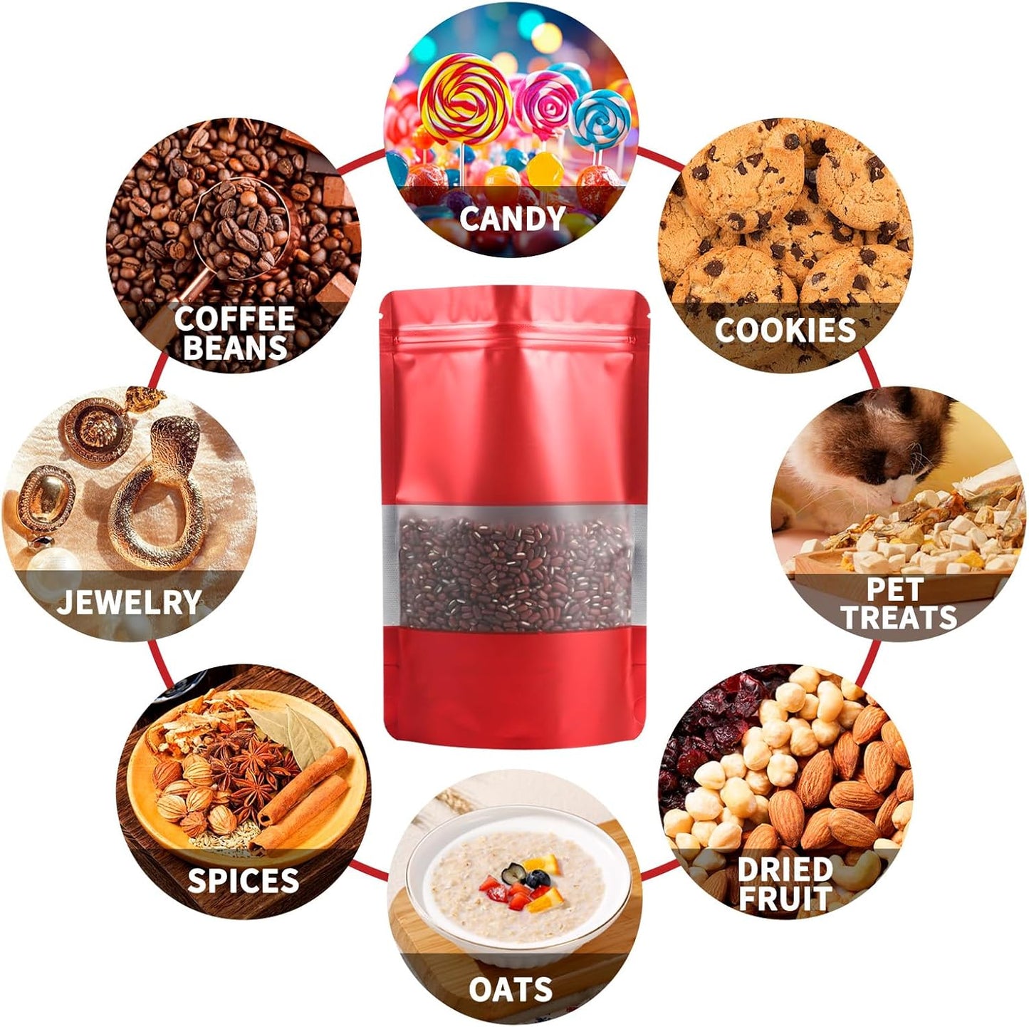 100 Pack Smell Proof Bags, Resealable Red Mylar Bags with Matte Window, Foil Pouch Stand Up Sealable Bags for Packaging, 5.51 × 7.87 Inch
