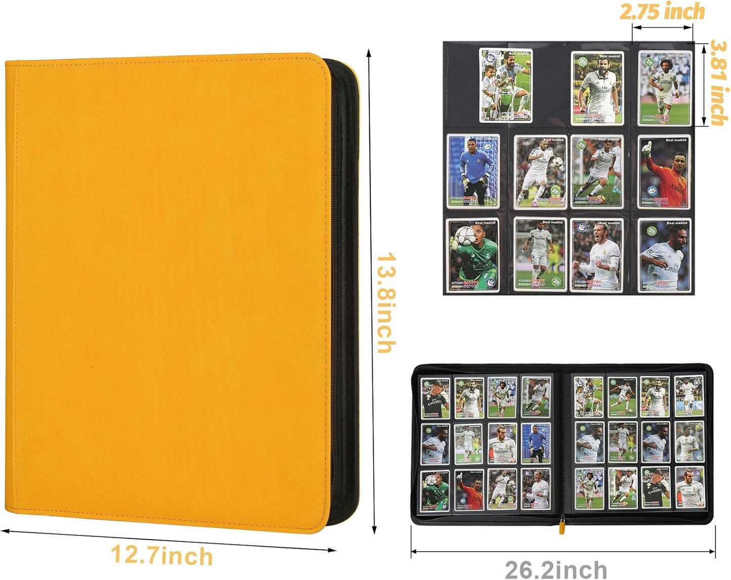 Trading Card Binder 12 Pocket, GERMUN PU Cover Card Binder for 720 Cards, Premium Trading Card Holder Folders, Double Sided Pocket Card Album for MTG, TCG (Yellow)