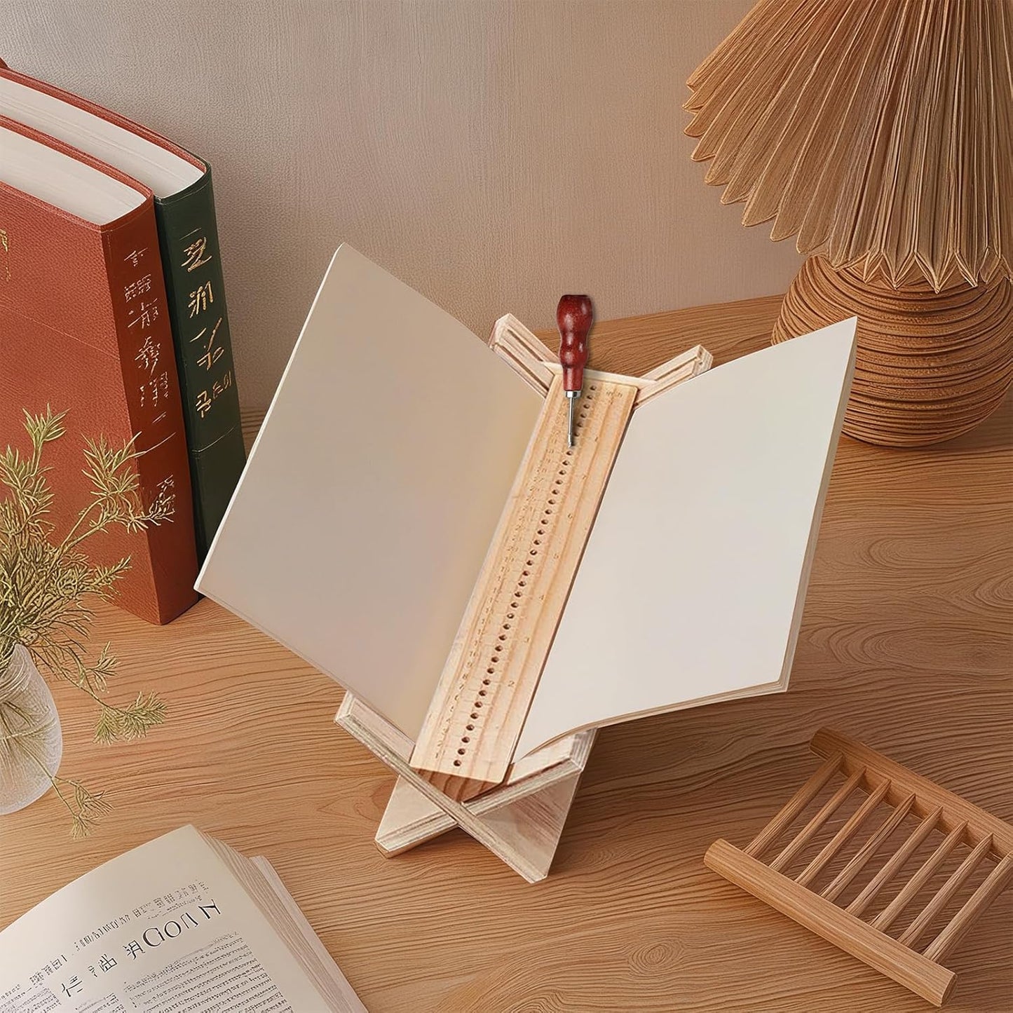 Wood Book Binding Cradle with 2 Awls Wood Bookbinding Punching Cradle with Piercing Guide Portable Book Binding Tools Book Binding Kits Bookbinding Supplies for Book DIY Crafts (Style A)