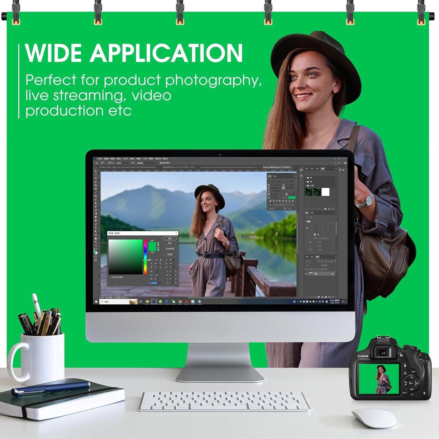 Green Screen Backdrop with Stand, 6.5x5ft Portable Greenscreen Background with Stand, T-Shape Green Screen Stand kit with 6 Spring Clamps, Sandbag, Carry Bag for Zoom, Video, Streaming and Photoshoot