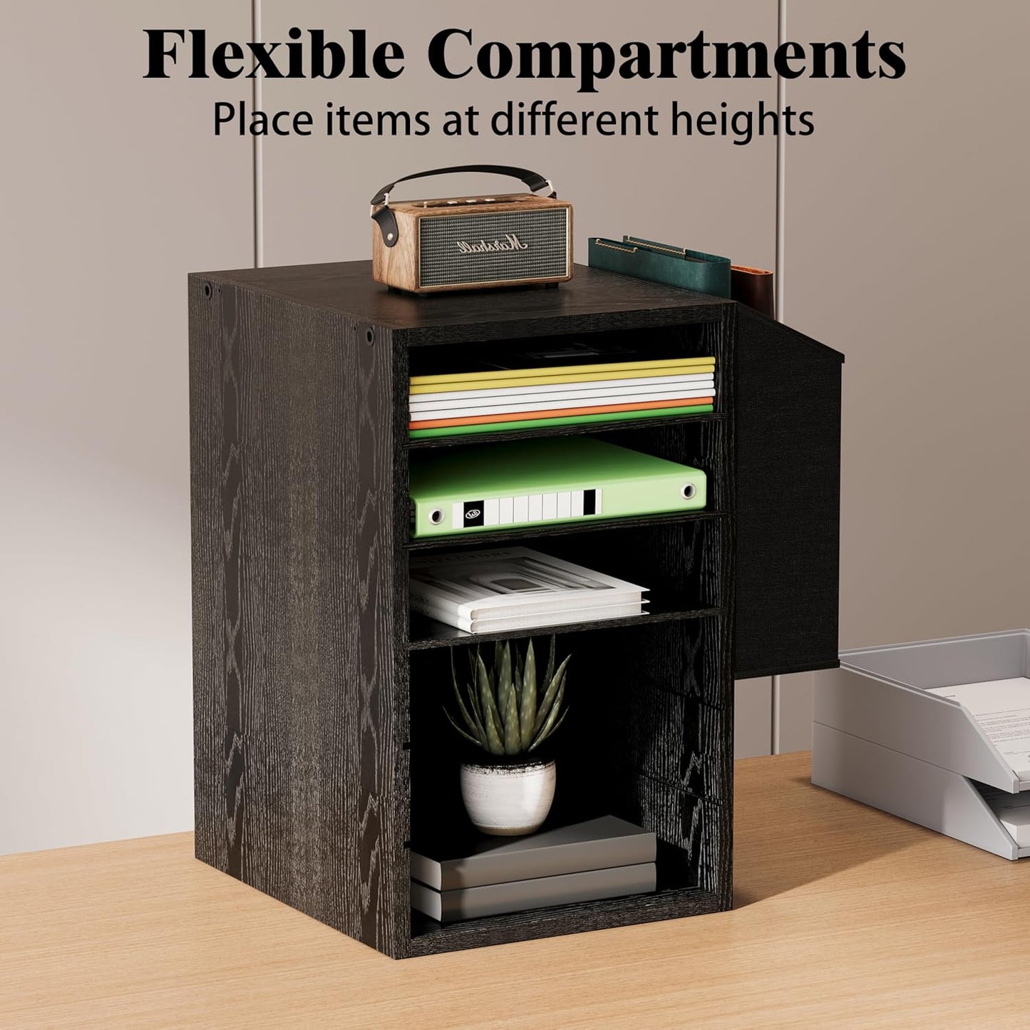 Literature Organization Paper Storage Slot, Office Desk File Organizer, Desktop Wood Mailbox For Teacher Classroom, 6 Tier Adjustable Countertop Mail Sorter, Mailboxes With Name Slots, Black