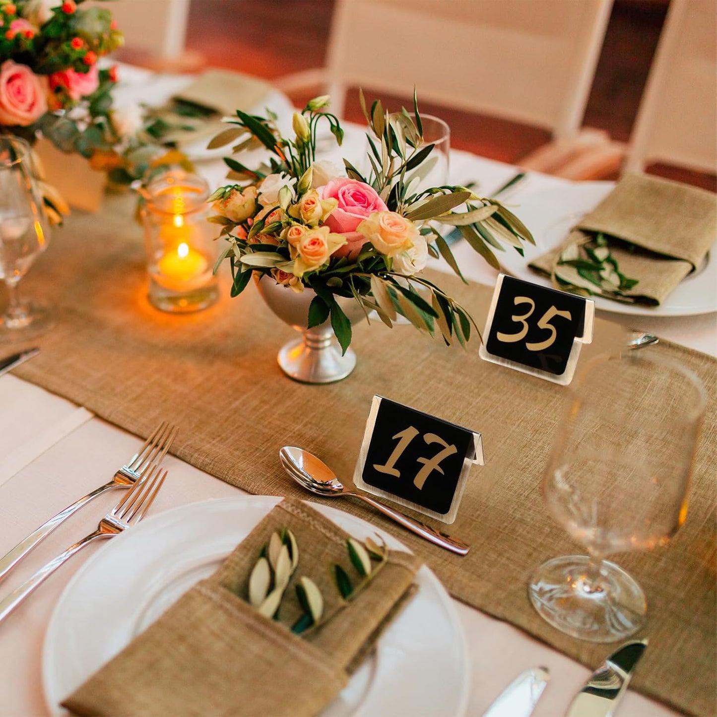 Suzile Table Numbers 1-100, 100-piece Double Sided Gold Acrylic Table Number Tents, 3.15" x 2.75" Number Signs for Receptions, Banquets, Restaurants, and Wedding(Black and Gold)