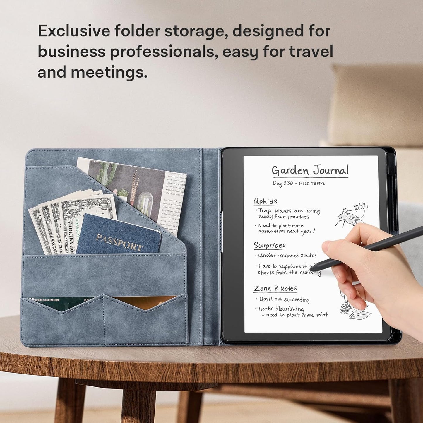 CoBak Premium PU Leather Case for Kindle Scribe 10.2", TouchPad D10, Boox Note Air 6, Folio Cover with Pen Holder, Auto Sleep/Wake, Card Slots & File Folders for Business, Not for Remarkable